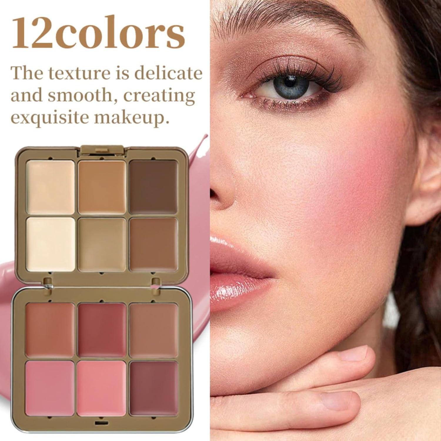 12 Colors Correcting Concealer Palette, Full Coverage Cream Contour Palette with Brush, Long Lasting Waterproof Foundation Highlighting Concealer Cream Makeup image number 6