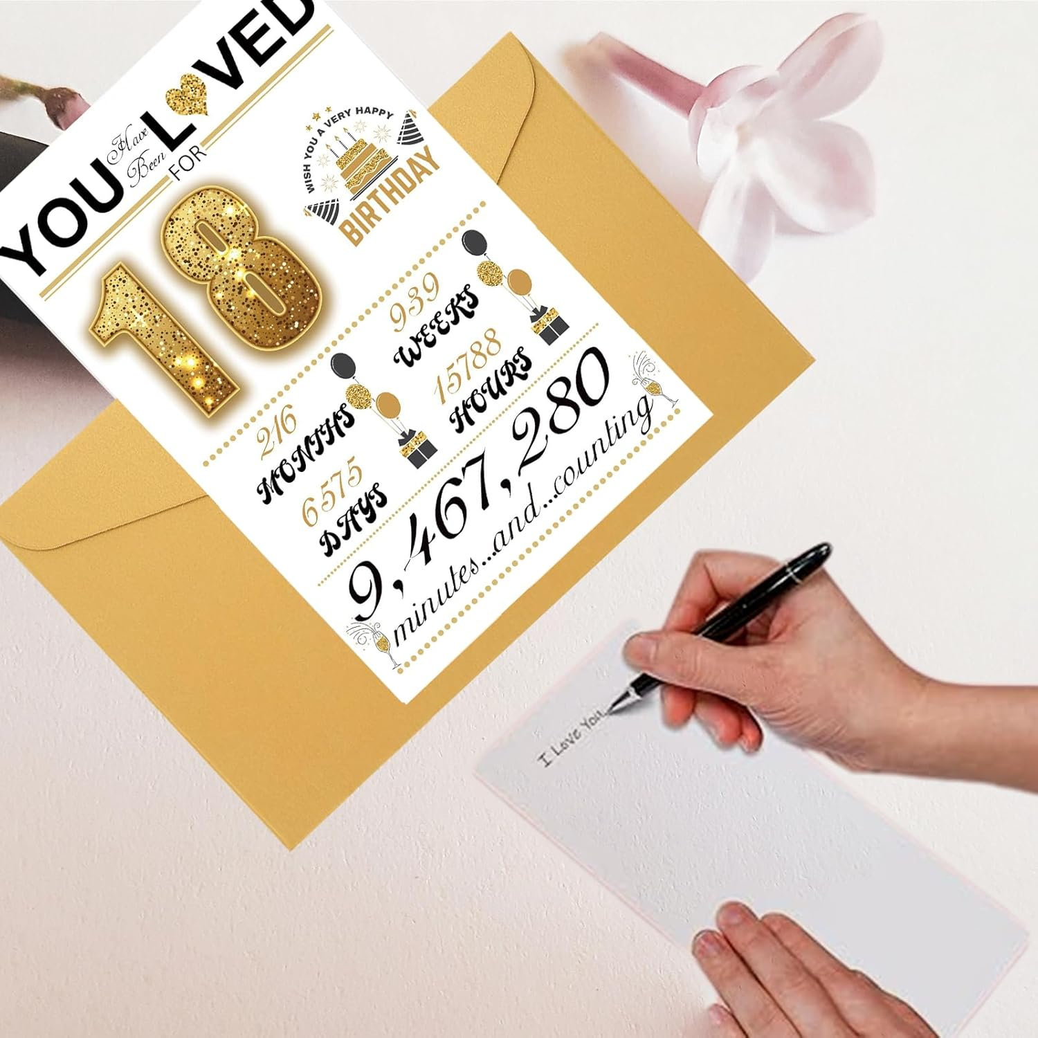 AIQIUQIU 18Th Birthday Card for Boys Girls, Funny Greeting Card with Several Important Time (Years/Months/Weeks/Days/Hours/Minutes), Party Decor Supply Ideas Birthday Card for Him or Her, Gold image number 1