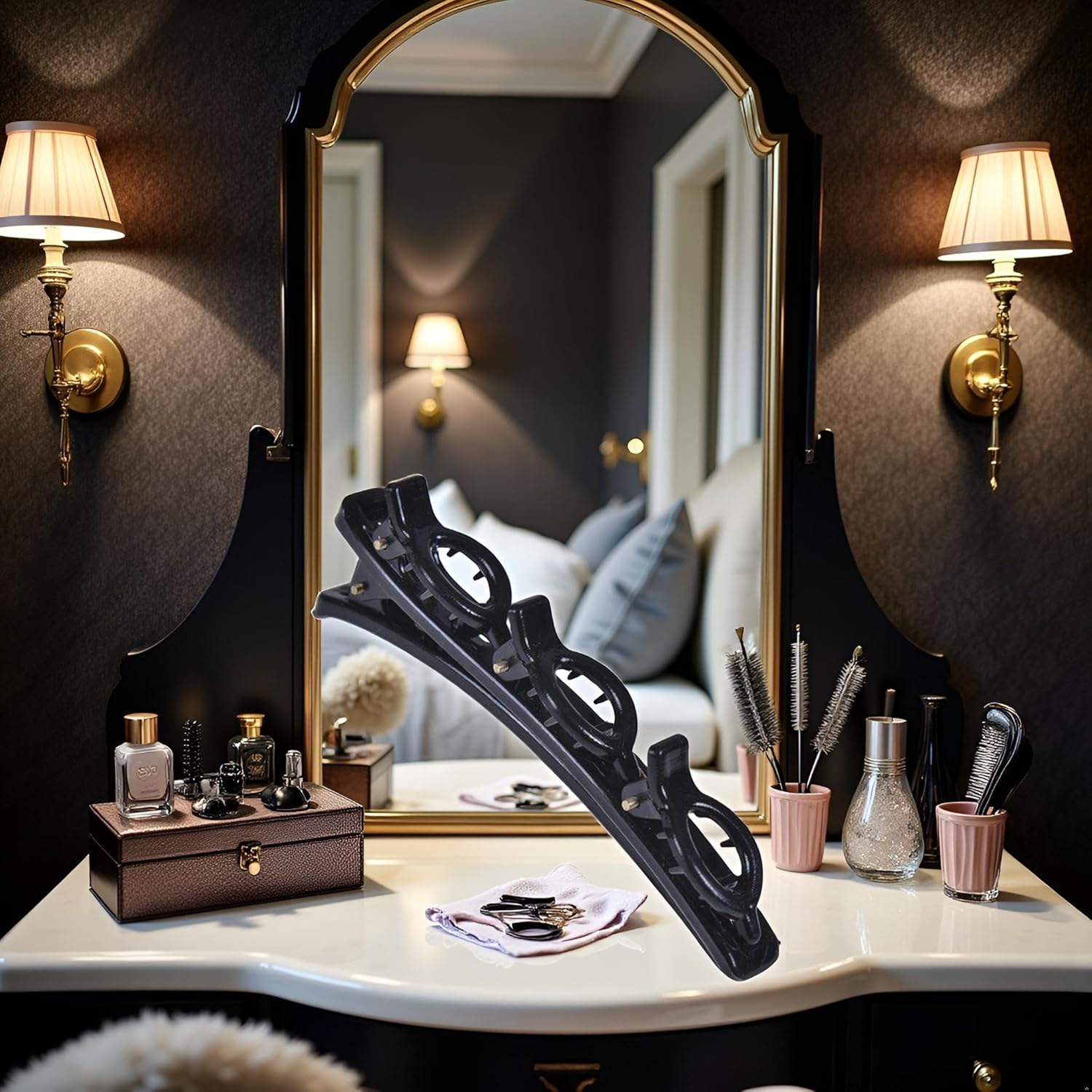 Black Crystal Braided Hair Accessories - Double Bangs Hair Clips, Side Bangs Hair Pins for Women Hair Styling image number 1