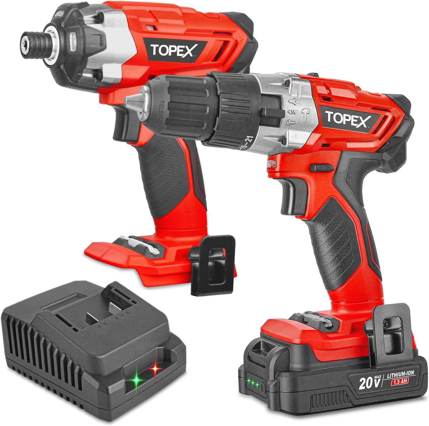 TOPEX 20V Cordless Combo Kit Hammer Drill & Impact Driver W/Fast Charger image number 5