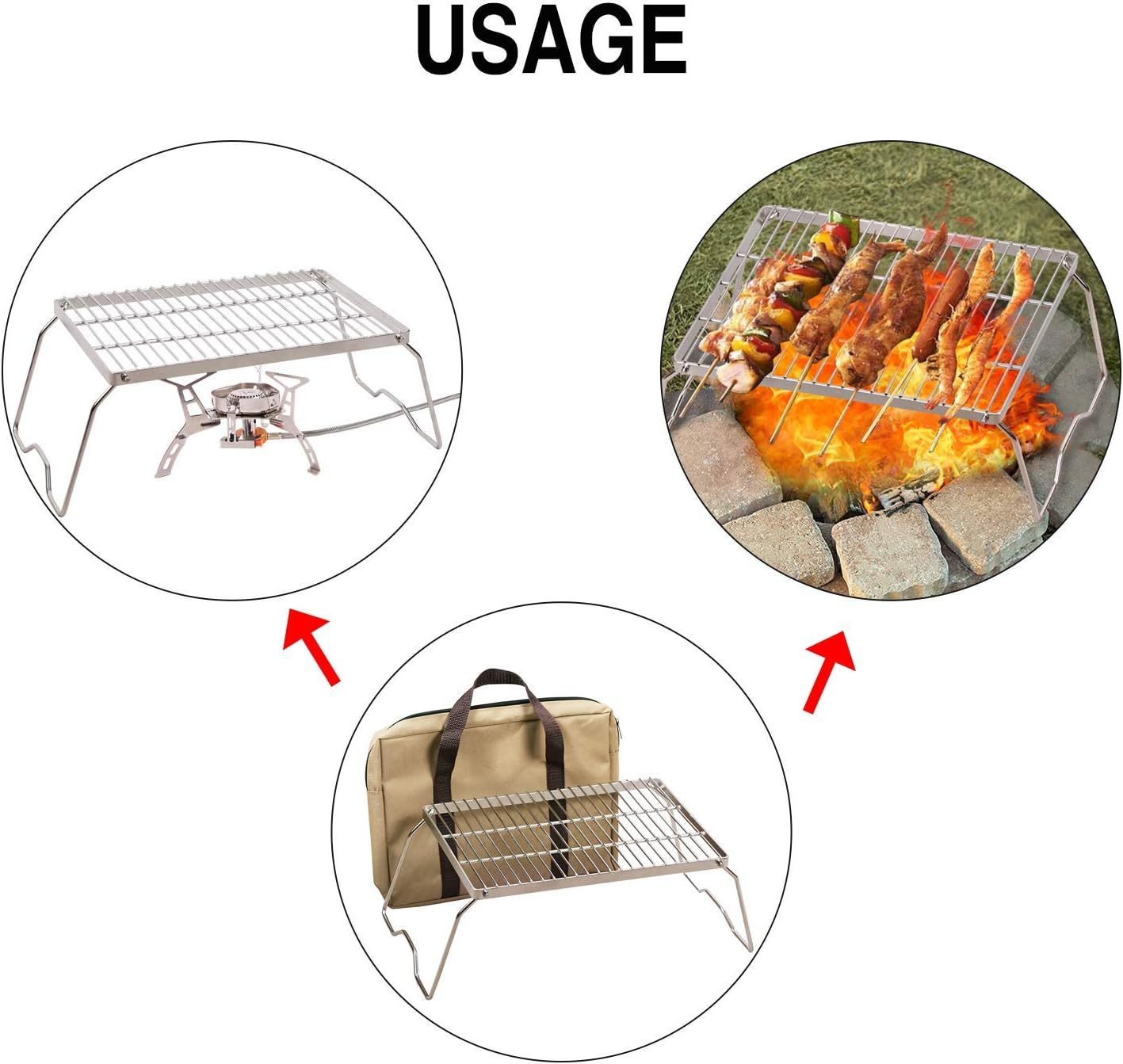 REDCAMP Folding Campfire Grill 304 Stainless Steel Grate, Heavy Duty Portable Camping Grill with Legs Carrying Bag, Medium and Large image number 4