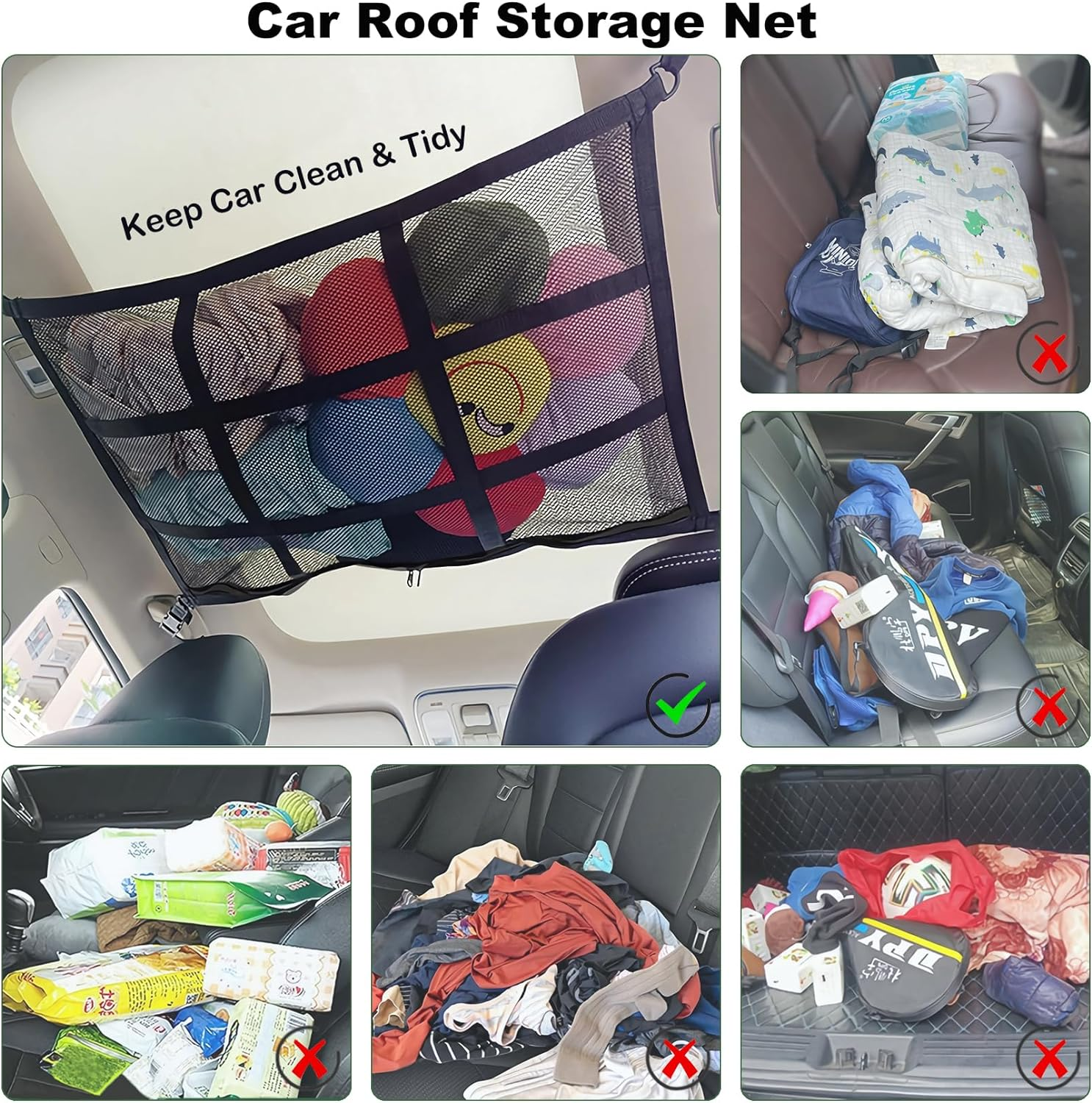 Vimoqi Cargo Net for Van,Trade Tidy Van Storage Solutions,Double Layer Mesh Car Boot Organiser,Large Capacity Car Roof Storage Nets for Campervans,Foldable Lorry Camping Accessories Interior Gadgets image number 4