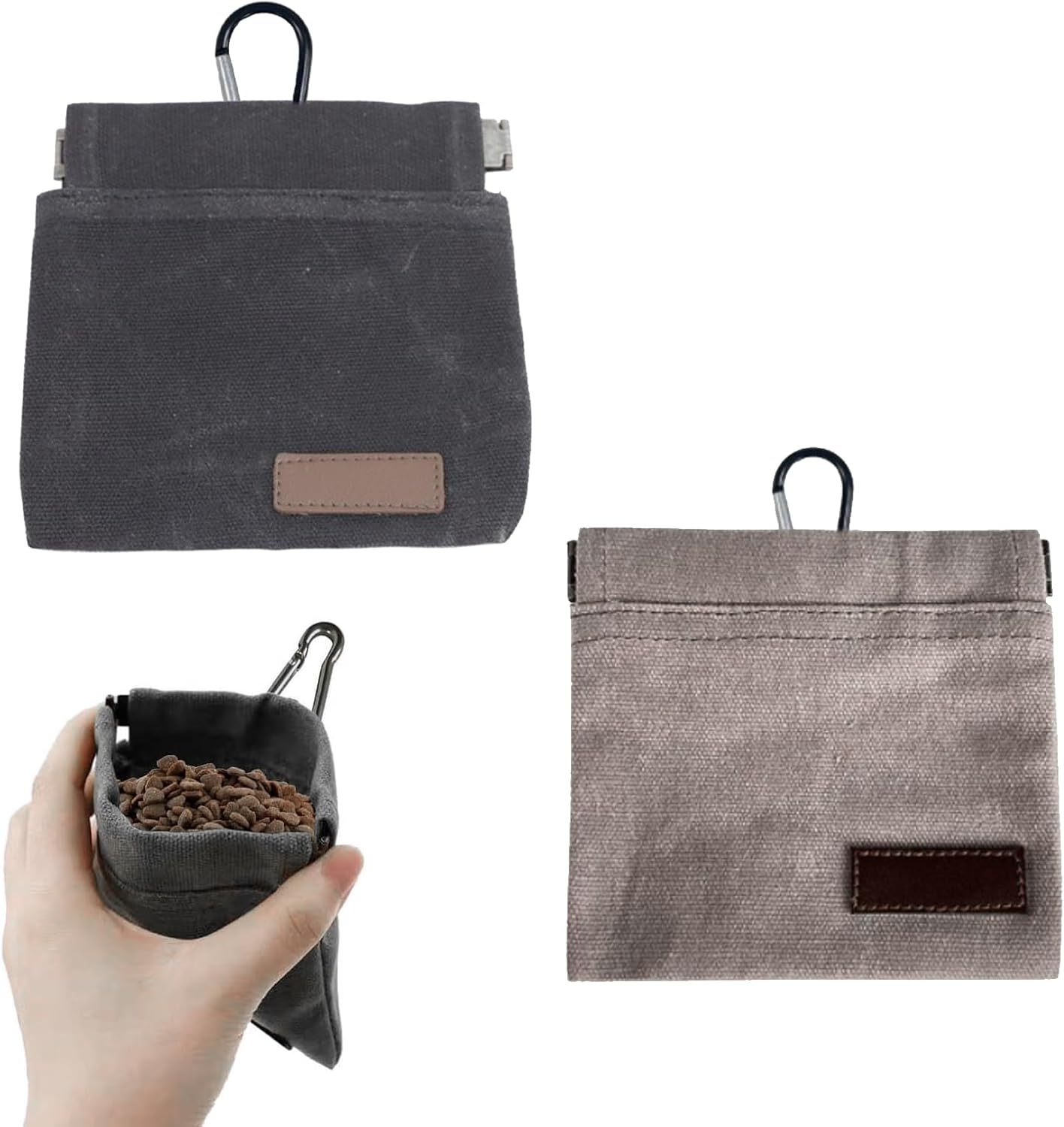 2Pcs Dog Treat Pouch, Portable Dog Training Pouch,Dog Walking Bag, Easy Access, Keep Snack Smell, Pet Training Travel or Outdoor Use (Black *1+ Gray *1) image number 5