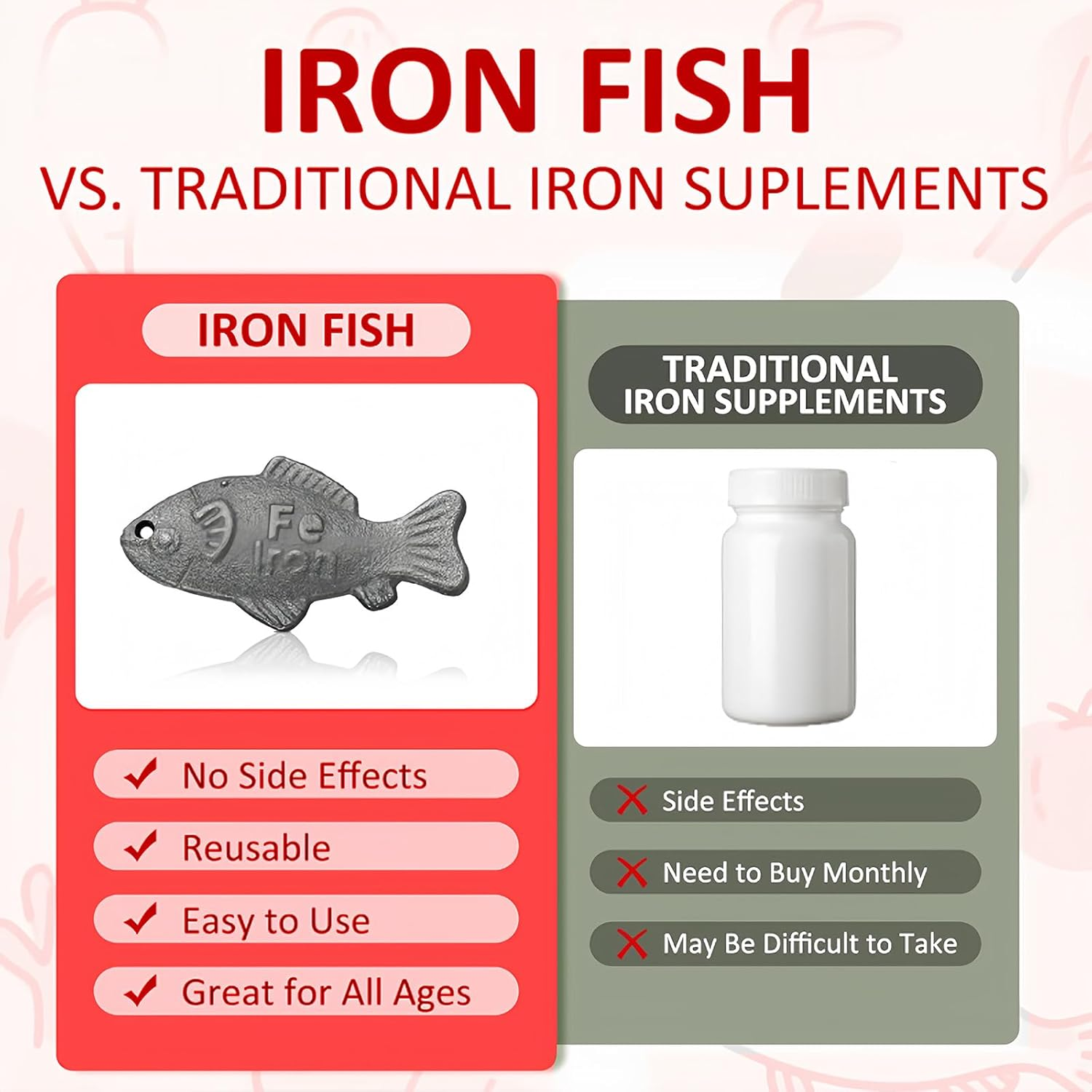 2Pcs Iron Fish Add Natural Iron for Cooking - Fit Food & Water & Soup | Safe & Effective for Vegans, Athletes, Pregnant Mums, Kids | Supports Iron Levels, Fights Iron Deficiency image number 5