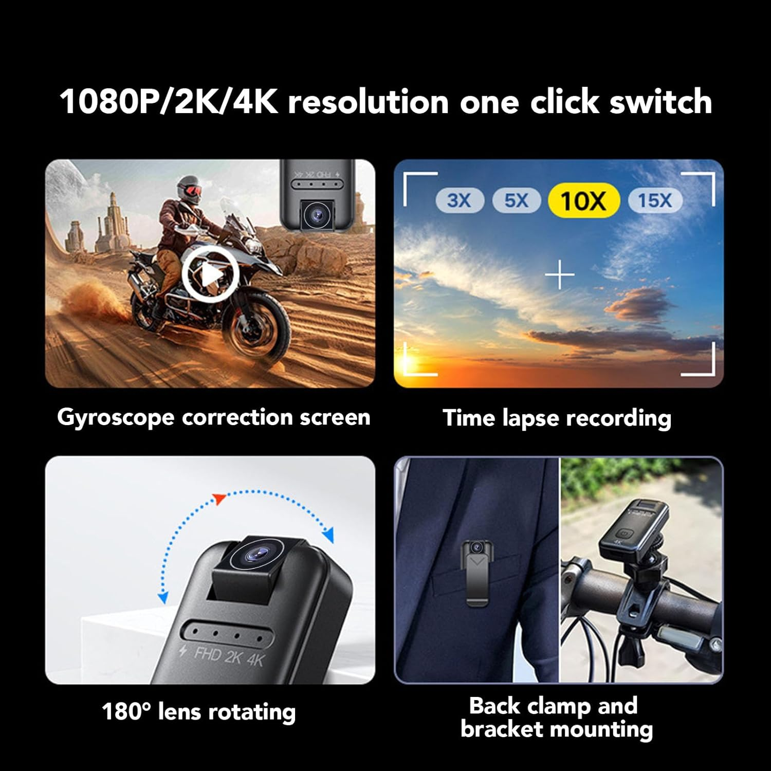 4K Mini Action Camera, Thumb POV Portable Body Cam Wearable Video Recorder Camcorder, Helmet Mount, Magnetic, Sport DV for Bike Cycling, Pet, Vlogging image number 3