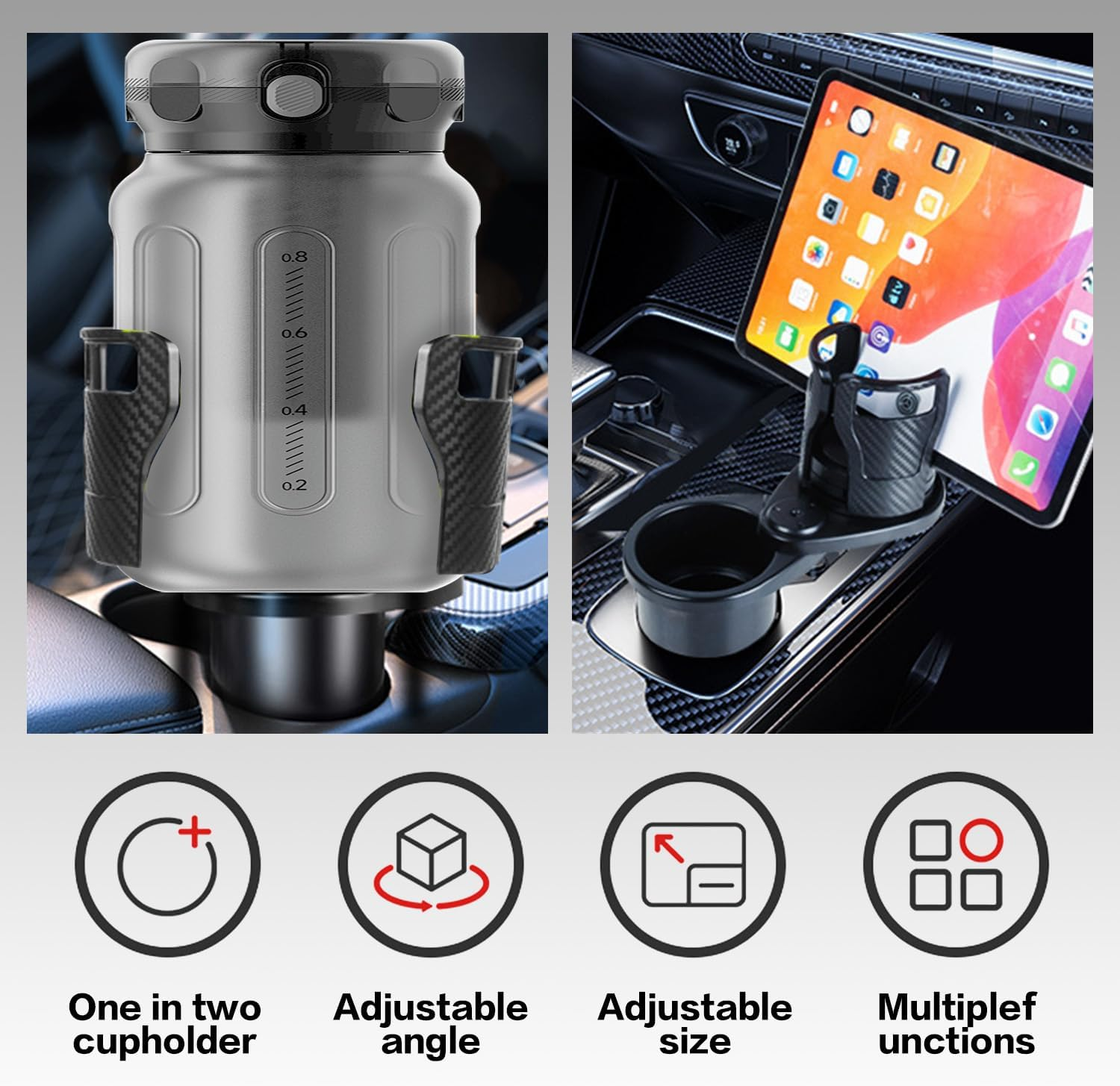 Kaoruo Upgraded Car Cup Holder Expander with Offset Base Secure Anti-Tip Design Large Cup Holder Expander for Car Hold 500-1000 Ml Bottles and Mugs Expandable Car Cup Holder with Adjustable Base image number 5