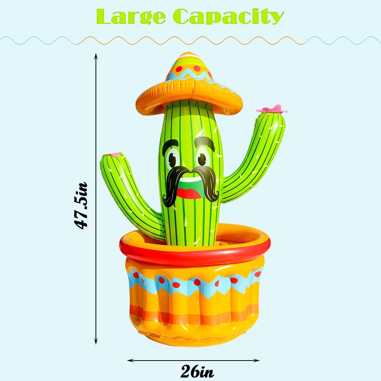 PARENTSWELL 47.5'' Inflatable Cactus Cooler, Inflatable Drink Cooler for Pool Parties, Blow up Cactus Alpaca Ice Bucket Fiesta Mexican Themed Party Supplies Cinco De Mayo Decorations (Or 2 Pack) image number 5