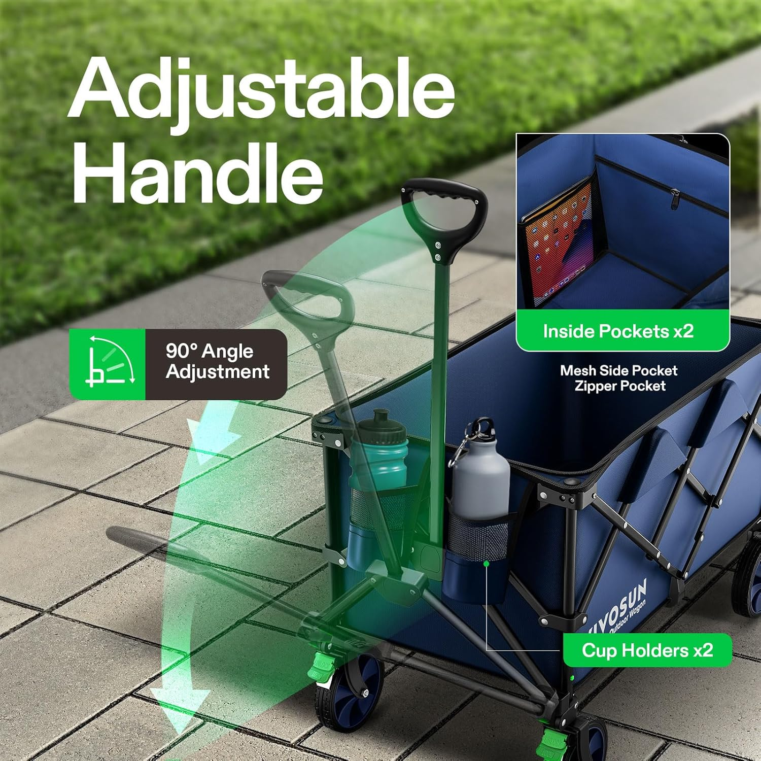 VIVOSUN Heavy Duty Folding Collapsible Wagon Utility Outdoor Camping Cart with Universal Wheels & Adjustable Handle, Blue - Grey image number 6