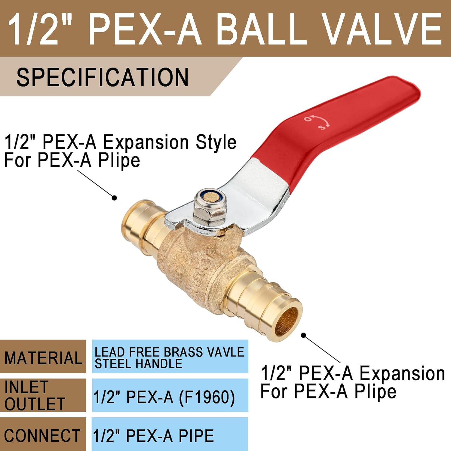 [4 Pieces] Lingmfg 1/2" PEX-A Expansion Ball Valve Shut off Valve LING-BV1-1/2F1960-4 image number 3