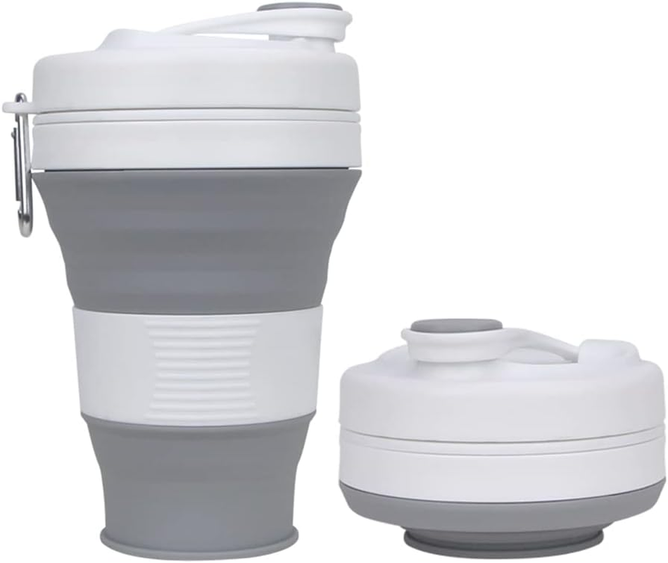 UNNESTAR Collapsible Camping Cup with Straw Silicone Folding Coffee Cup Sport Bottle Portable Travel Outdoor Car 16Oz 20Oz (Black-600Ml)