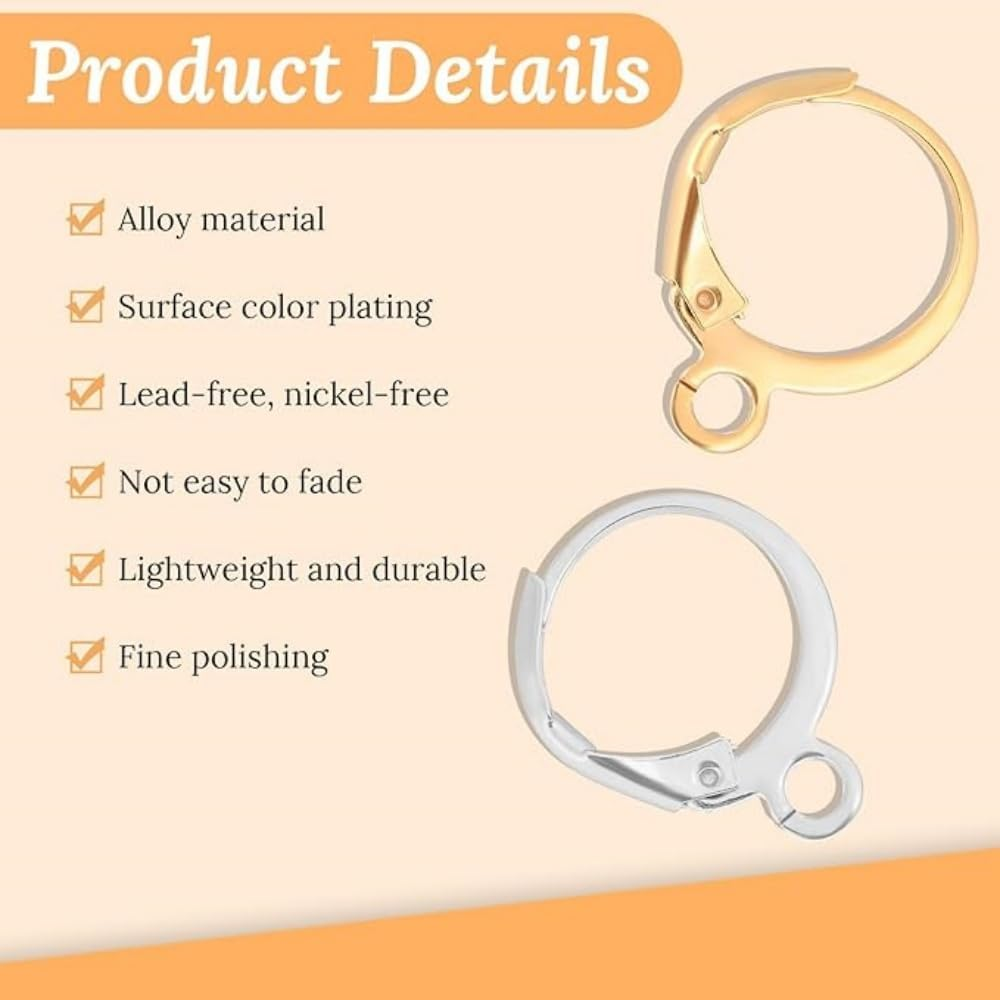 100Pcs Earring Hooks for Jewelry Making Hypoallergenic Earring Hooks Earring Findings Stainless Steel round Lever Back Clasp Hoop Hypoallergenic French Earring Hooks（Gold and Silver） image number 4