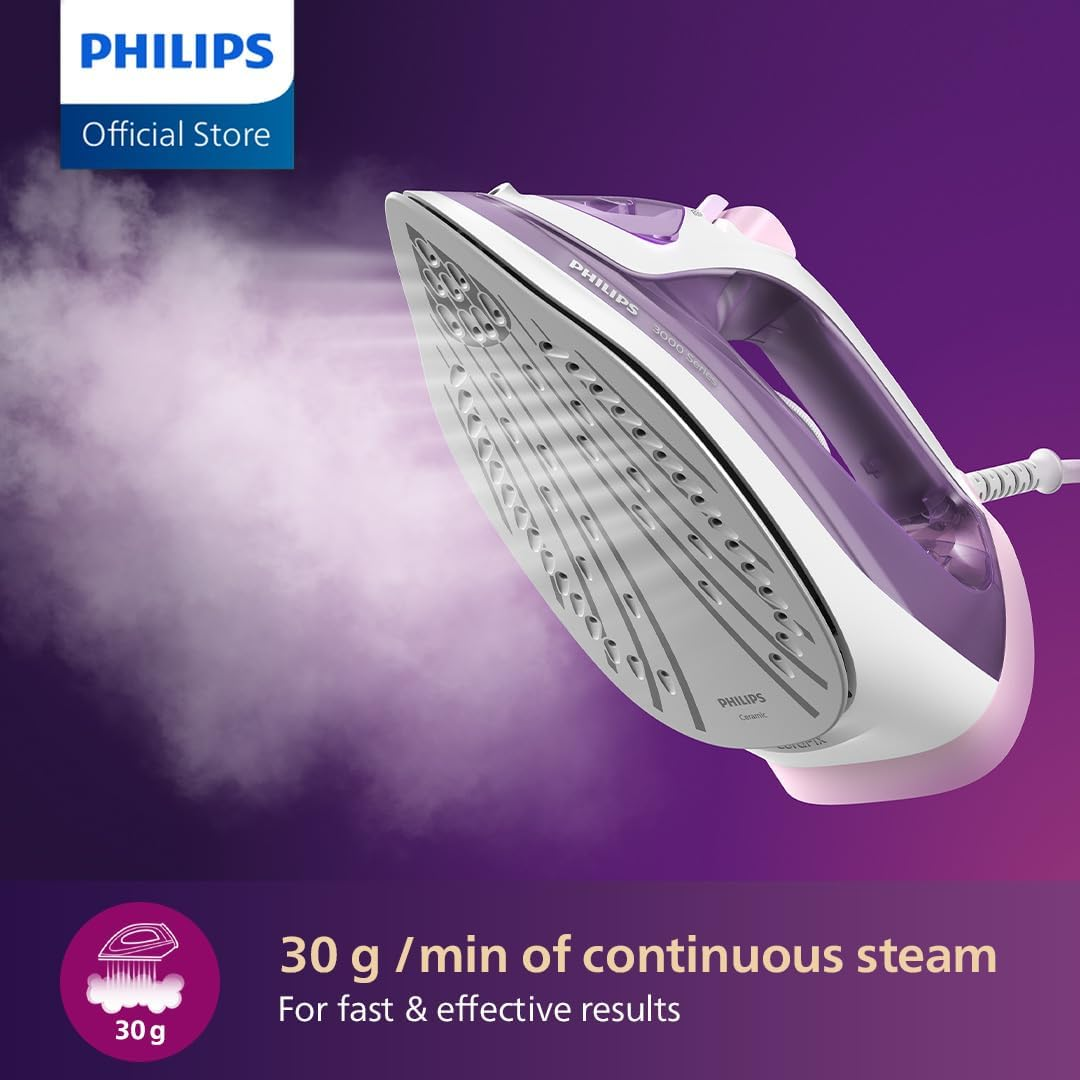 Philips Perfect Care 3000 Series Steam Iron, 2000 W Power, 30 G/Min Continuous Steam, 140 G Steam Boost, 300 Ml Water Tank, Ceramic Soleplate, Purple (DST3010/39) image number 3