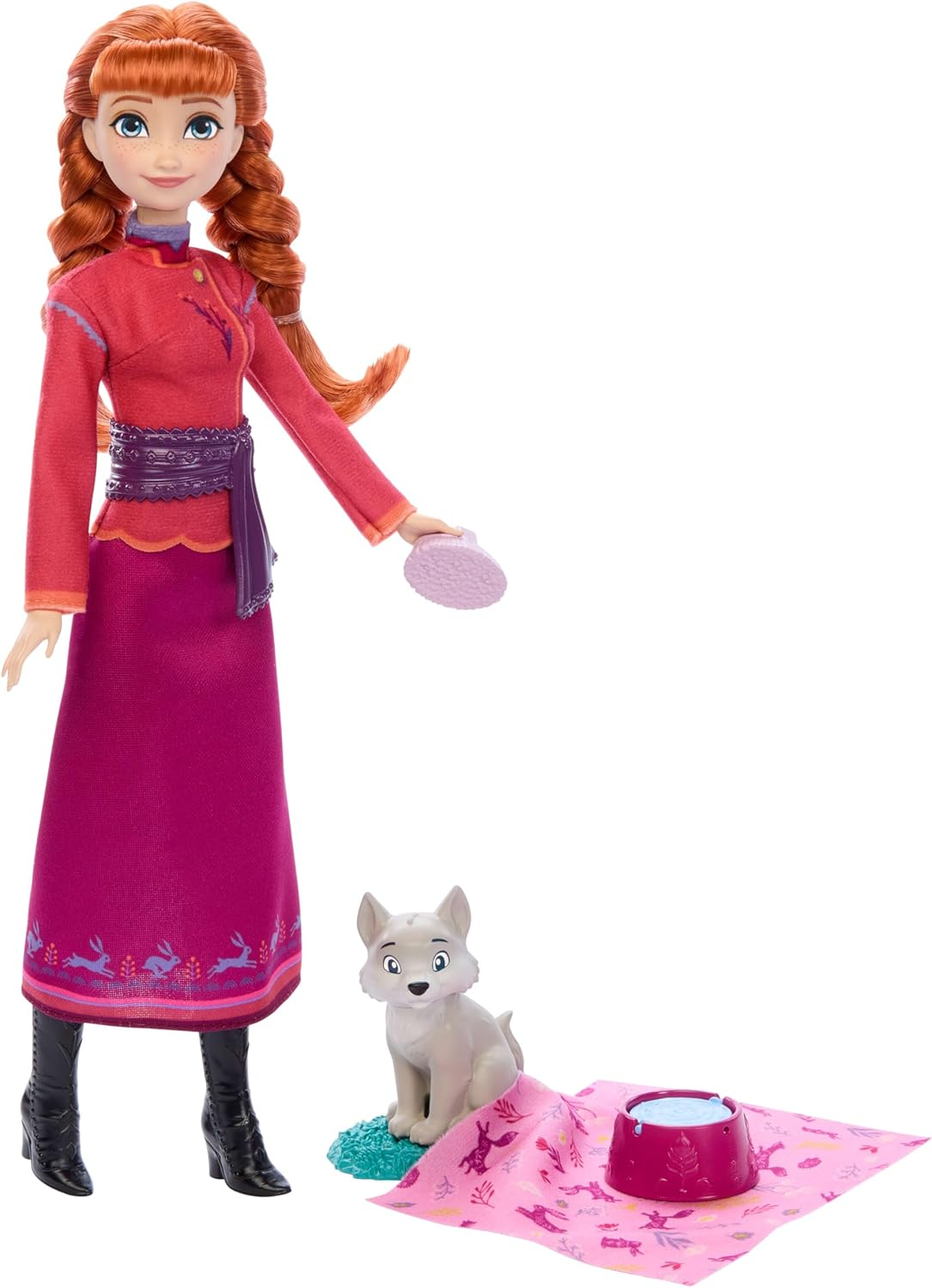Disney Princess Frozen Anna Fashion Doll & Wolf Cub Figure with 4 Accessories Including Animal Bed & Blanket, Inspired by Animals of Arendelle image number 5