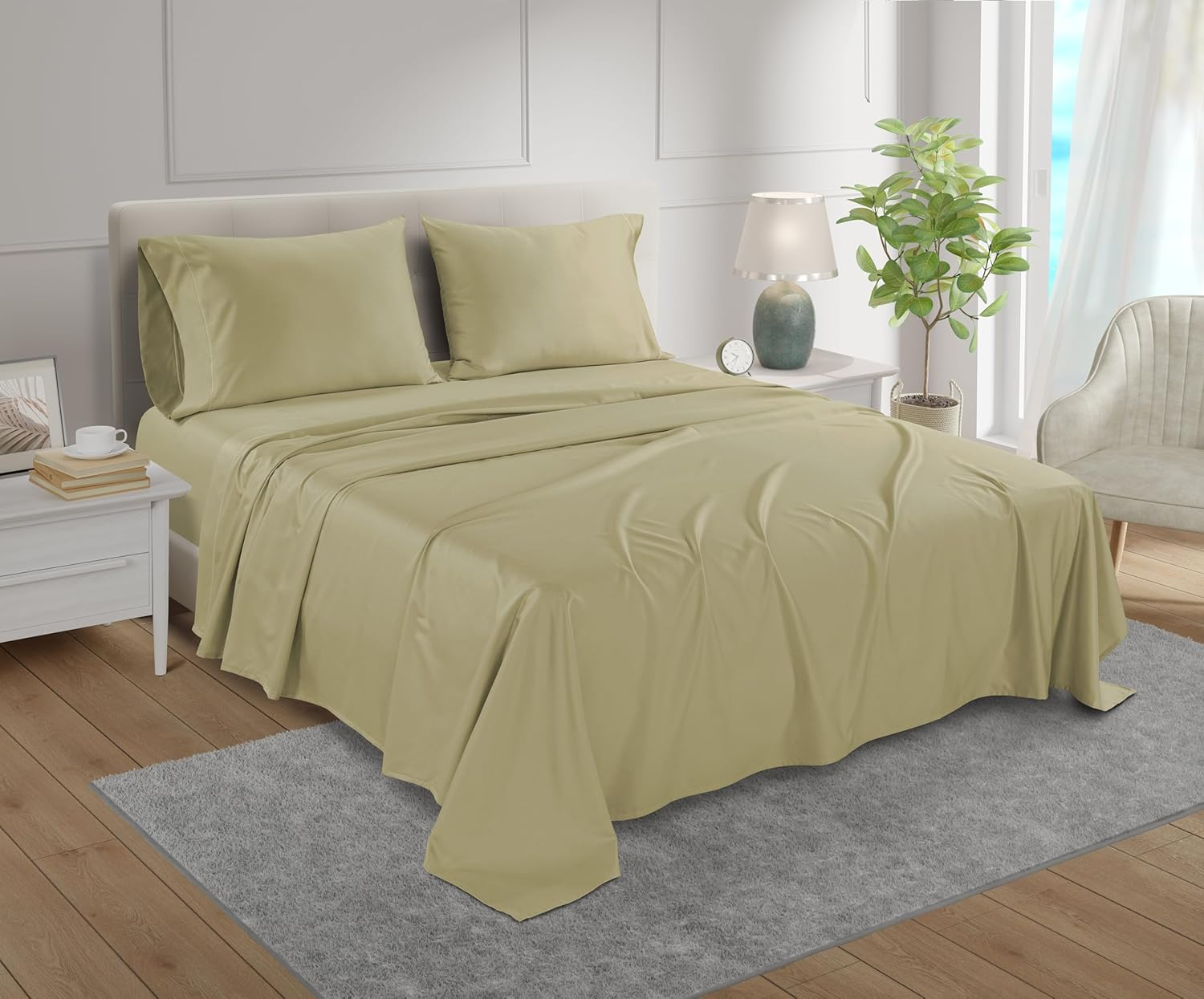 100% Cotton Bed Sheets Queen Set with Sheet & Pillowcase Sets - 800 Thread Count Bedding Sets Queen, Deep Pocket Sheets- Egyptian Cotton Sheets Queen Size- Sateen Weave Queen Sheet Set- Seafoam image number 2