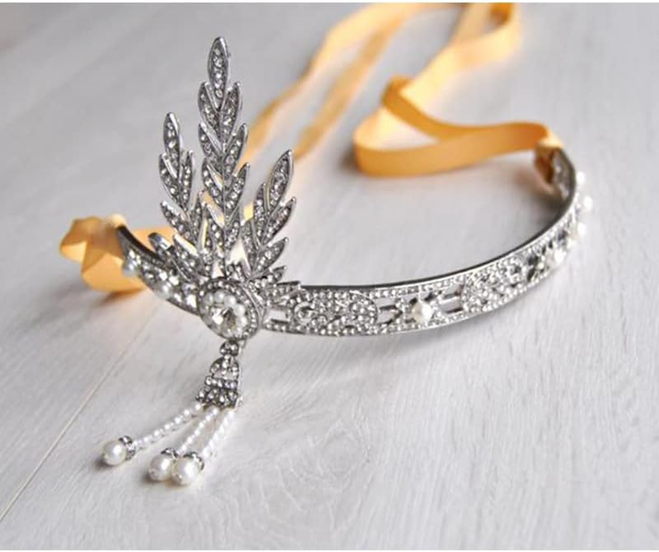 Feather Headband Silver 20S Headpiece Vintage 1920S Headband Flapper Great Gatsby Jewelry Accessories White Feather Headband (Color : Silver Headband, Size : Free Size) - Black-Set image number 5