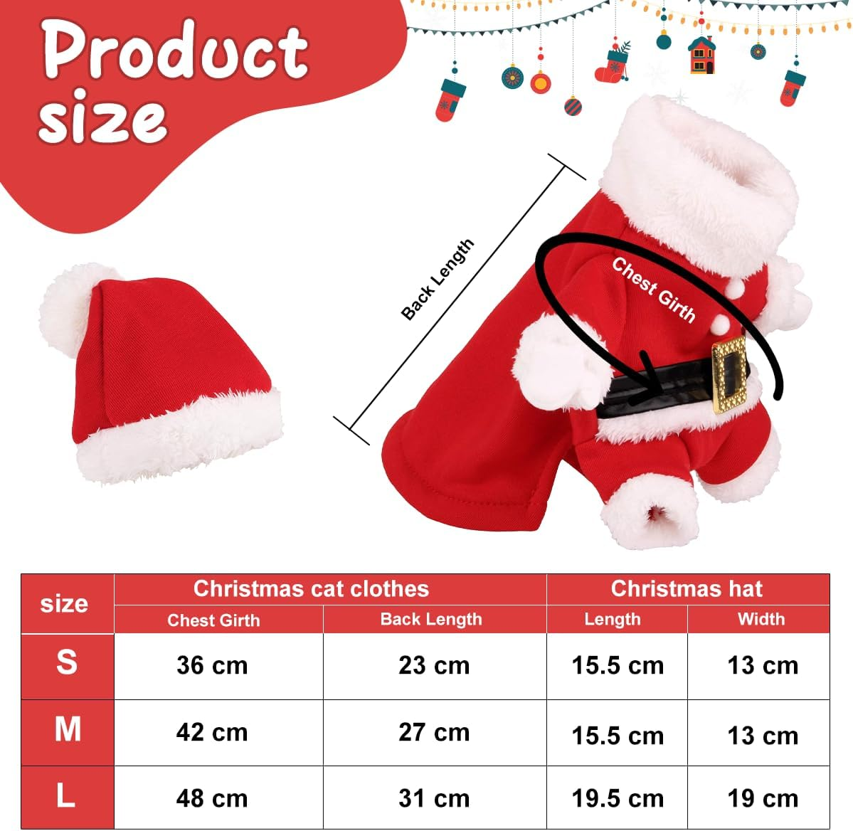 Christmas Pet Clothes, Santa Claus Costume for Dogs Cats, Cat Costume Christmas, Outfit Christmas for Kittens and Small Dogs, Dog Costume Christmas for Party (Size L)