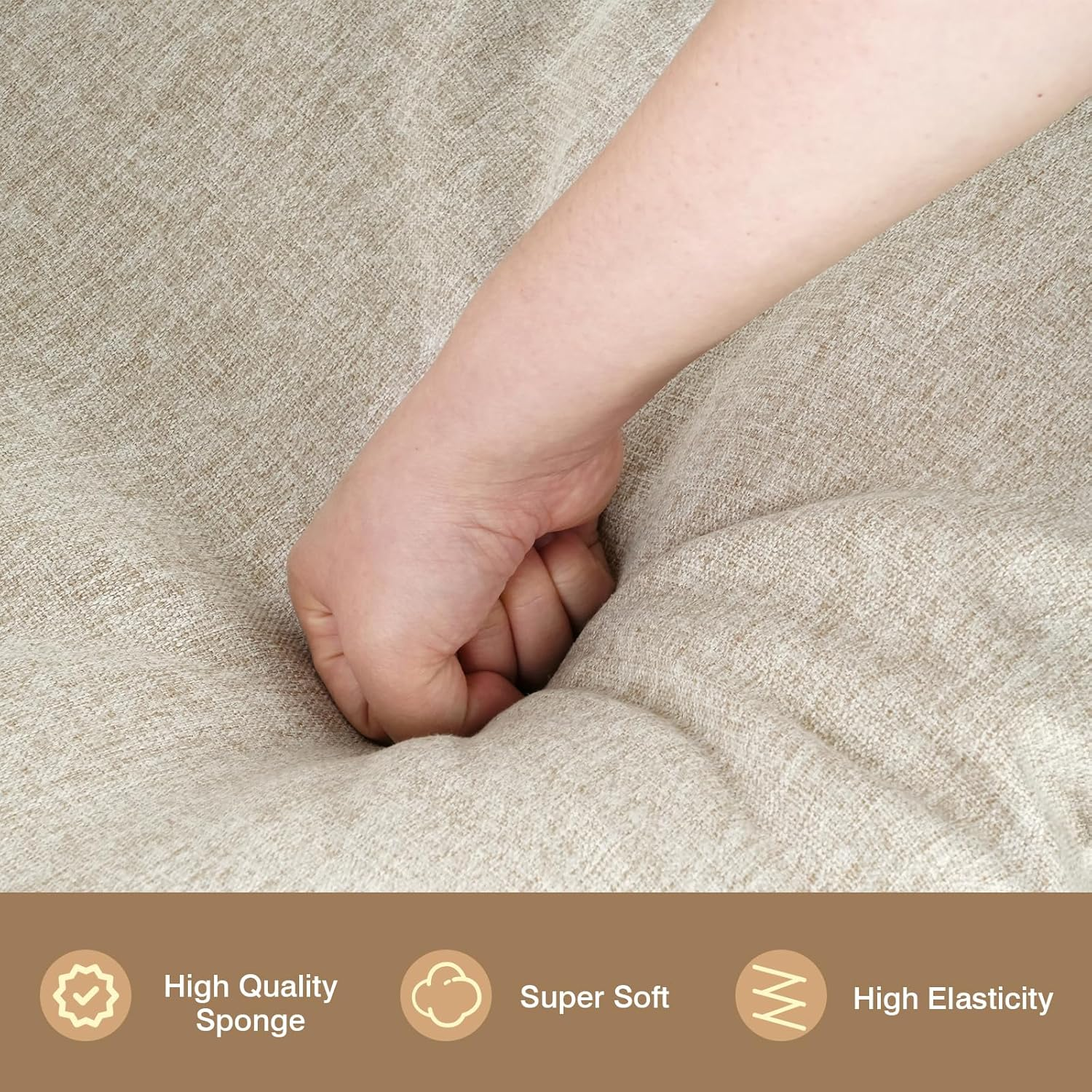 Advwin Sling Accent Chair, Linen Lounge Chair Armchair with 2 Upholstered Cushions, Modern Comfy Living Room Chair with Metal Frame and Side Pocket Beige - Beige image number 6