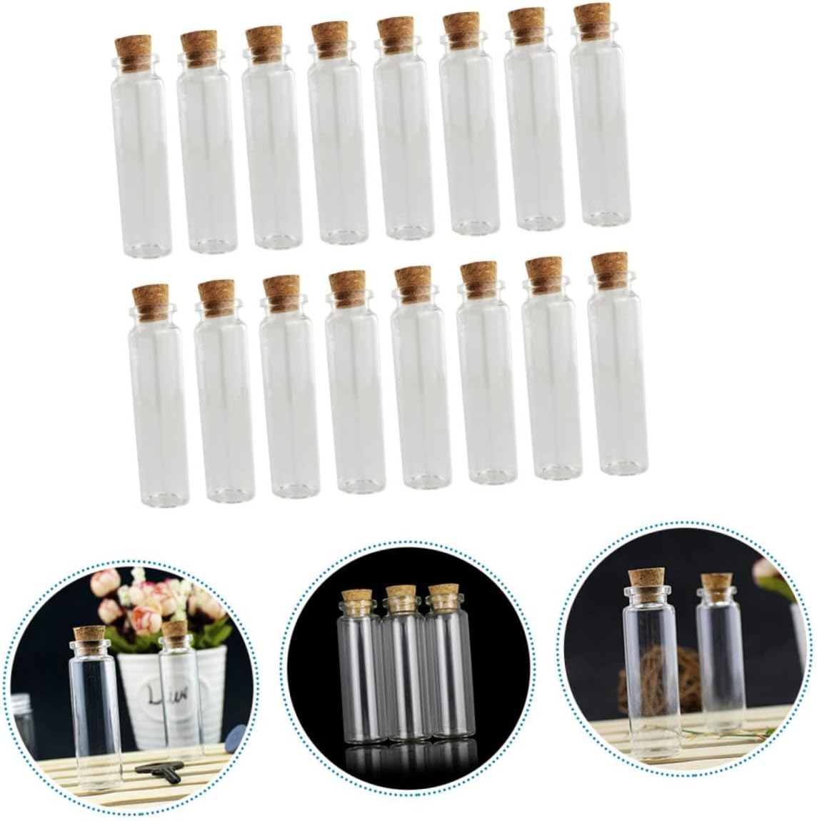 Amosfun 24Pcs 18Ml Glass Drifting Bottles Cork Stoppers Small Storage Craft Wish Bottles for Keepsake Hair and Baby Tooth Collection Souvenir