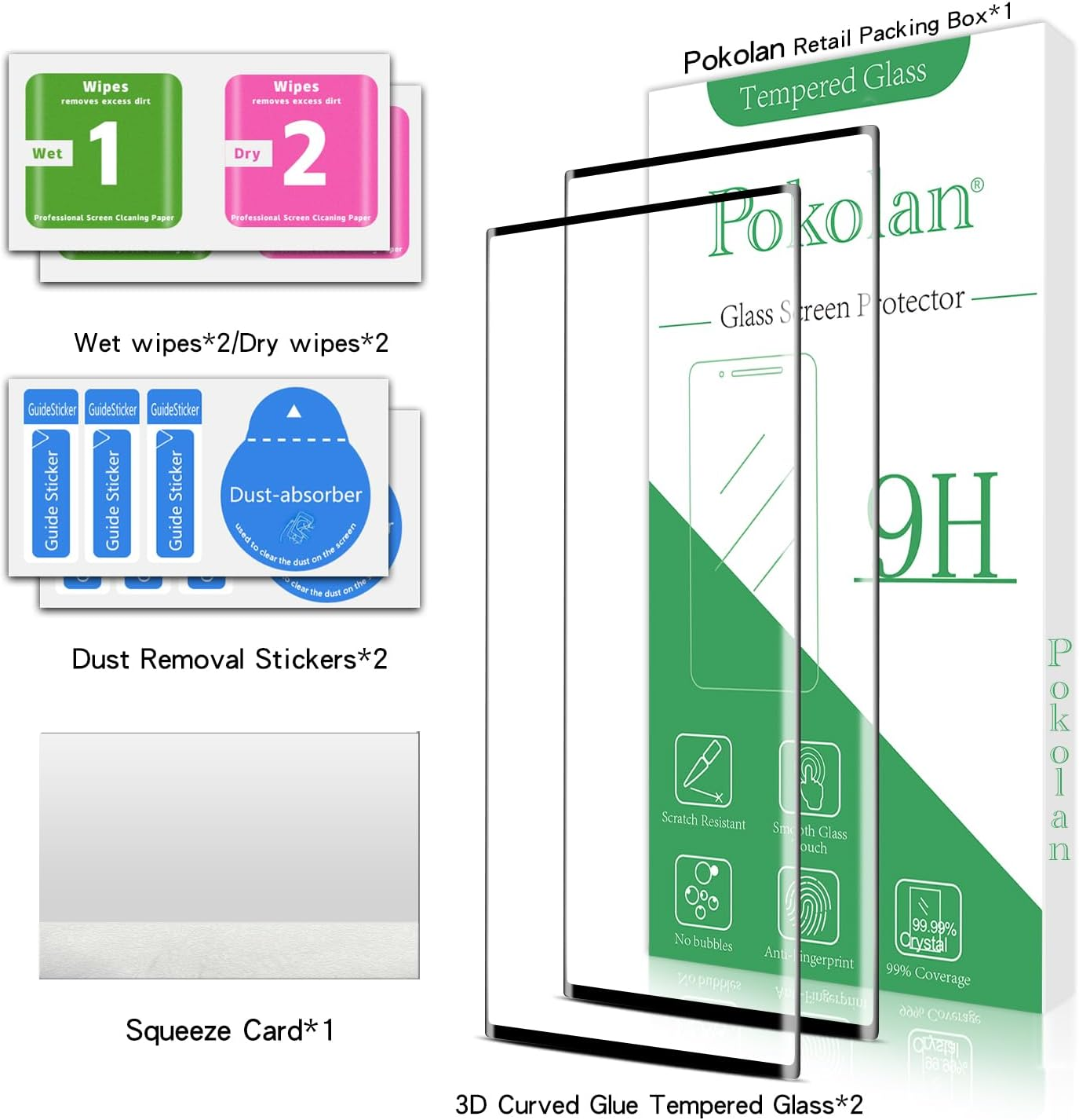 Pokolan 2 Pack Screen Protector for Samsung Galaxy S23 Ultra 5G Tempered Glass, HD Transparent, 3D Curved Full Coverage, 9H Hardness, Easy to Install, Touch Sensitive, anti Scratch image number 3