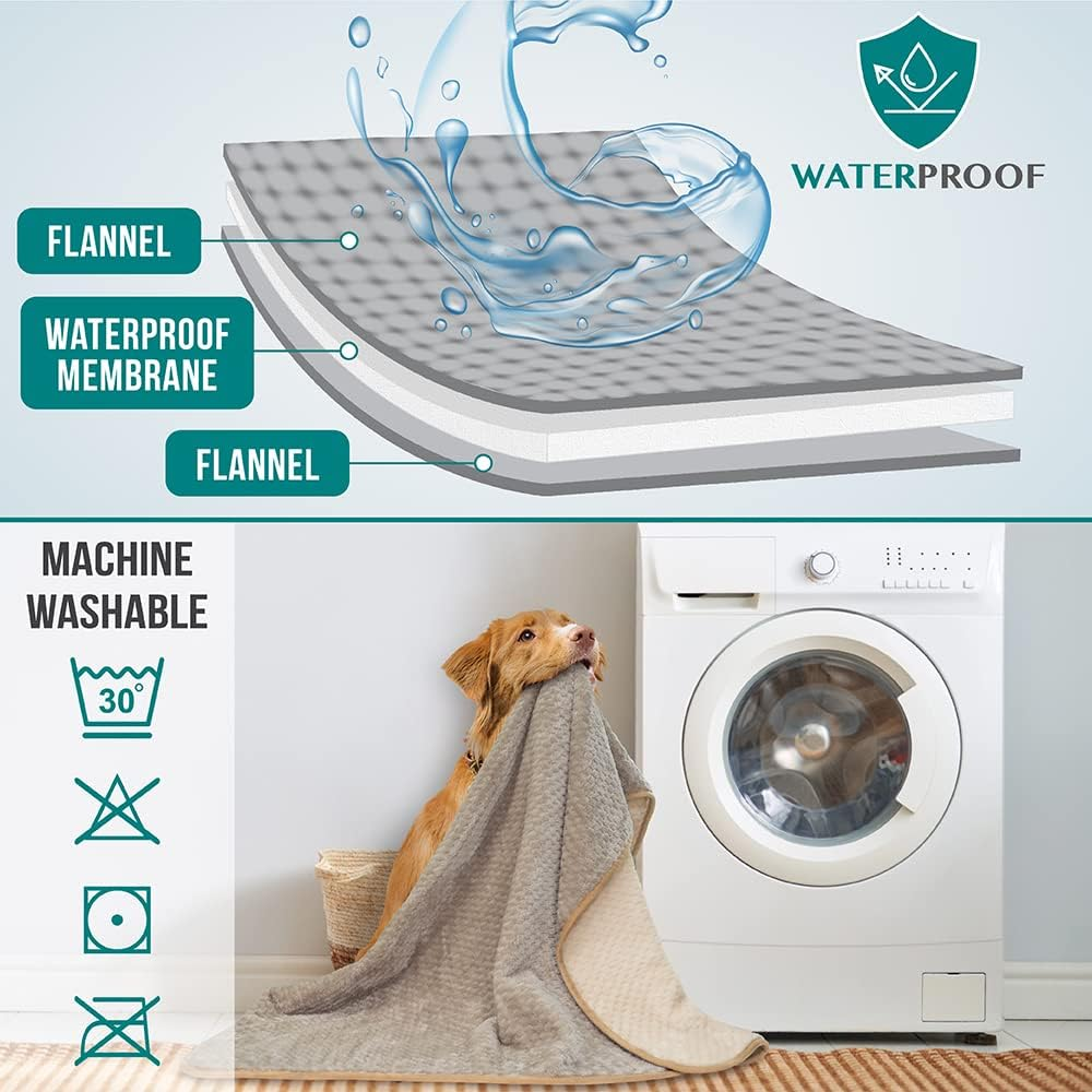 Petami Waterproof Dog Blanket, Leakproof Puppy Blanket for Medium Large Dog, Furniture Sofa Couch Cover Protector, Fleece Pet Throw Indoor Cat Kitten, Reversible Washable Soft Plush, 40X60 Taupe Beige image number 4