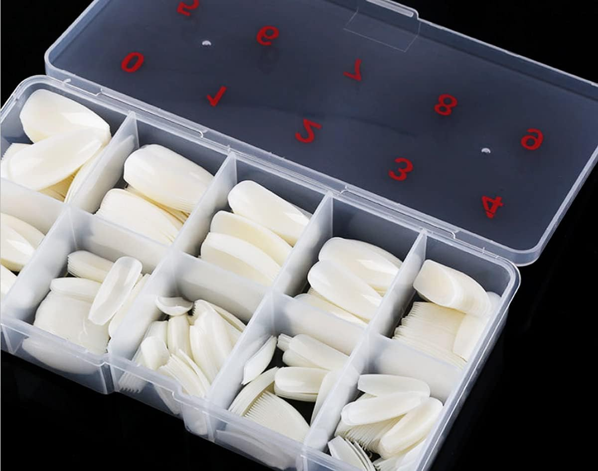 500 Pieces round Ballerina Full Cover Nails (Natural) with Storage Box and 2G Glue, Beauties Factory Natural Ballet False Nail Tips in 10 Sizes (Size 0-9) for Nail Salons DIY Extensions Design image number 2