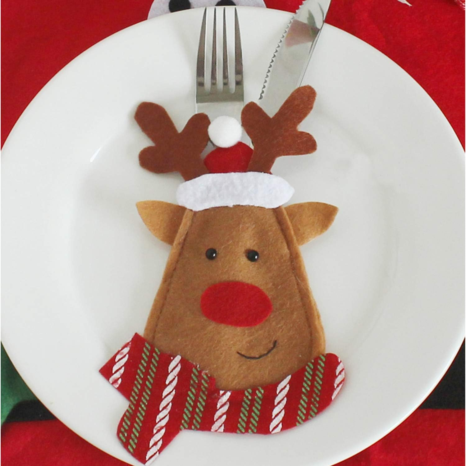 6PCS Christmas Snowman Tableware Holder Silverware Holder Pockets Set Knife Spoon Fork Bags image number 1