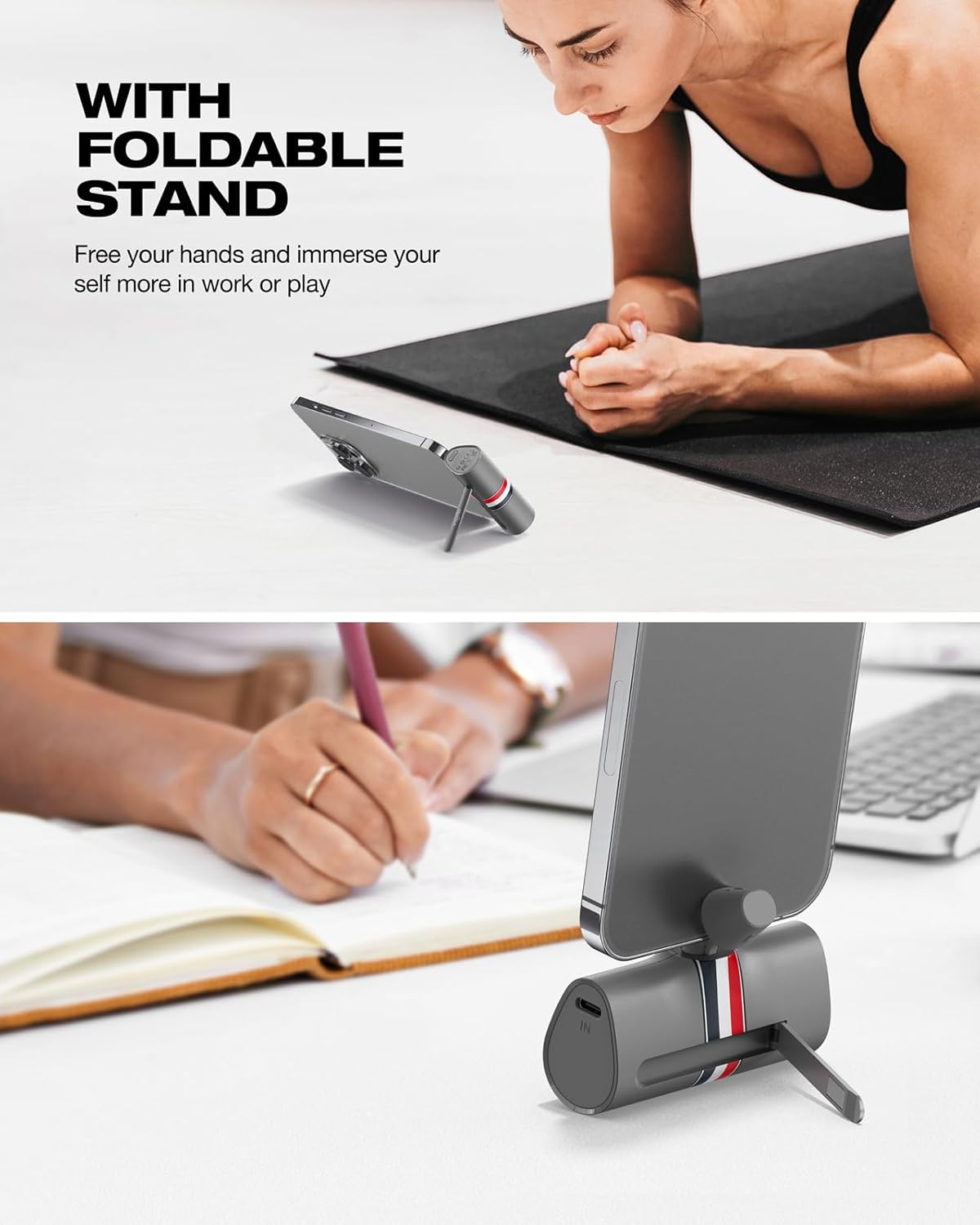 Mini Power Bank for Iphone, 20W Fast Charging Portable Charger with Foldable Stand, Battery Pack for Iphone 14,12,11,Xr,X,8,7,Airpods Pro - Grey image number 2