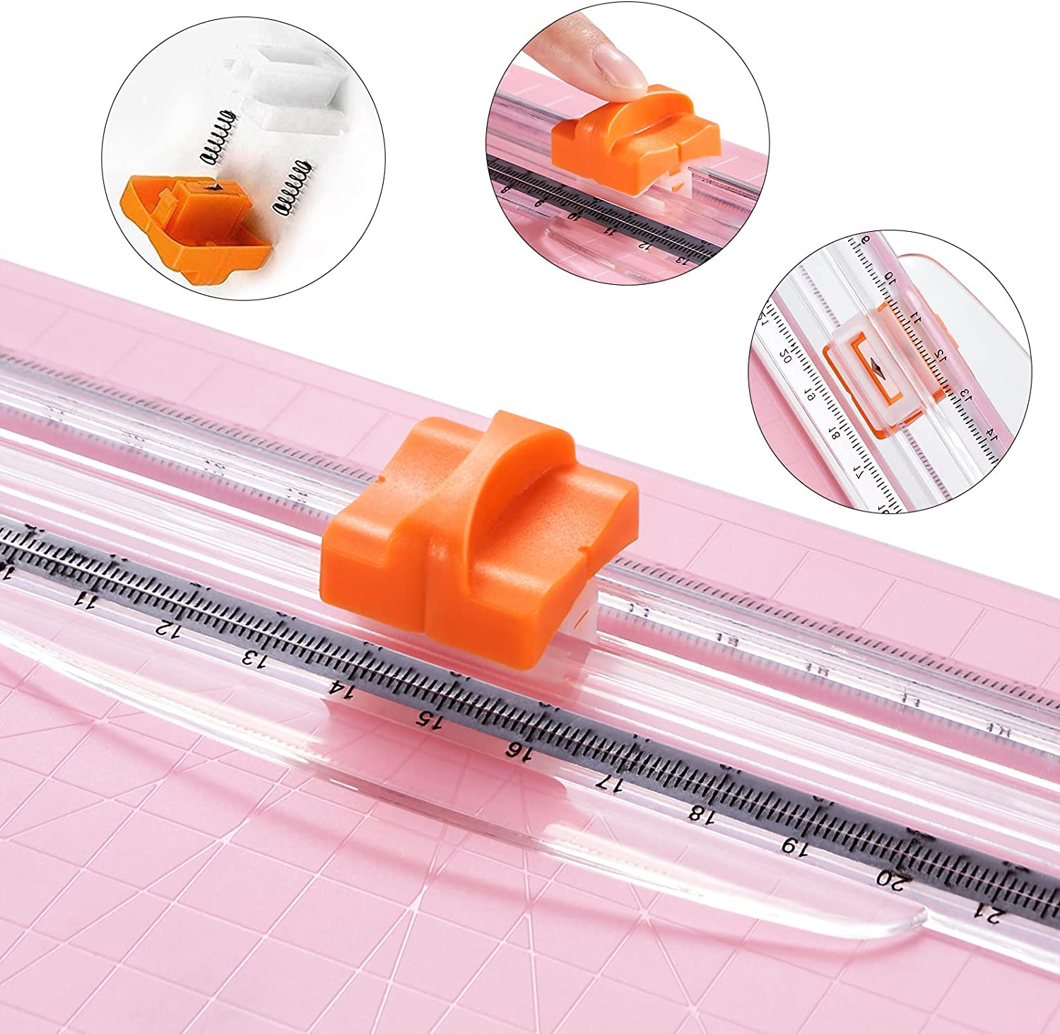 Paper Cutter, YEHAIZI Guillotine Cutter, 12 Inch A4 Paper Cutter with Auto Safety Concealed Blade Design and Side Rulers for Cutting Standard Papers, Photos or Labels (Pink) image number 3