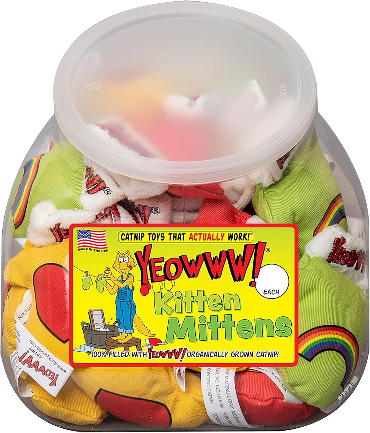 Yeowww! Jug of 30 Kitten Mittens, Catnip Toys for Cats 30PC, Organic Catnip, Multi Colour Cat Toys image number 2