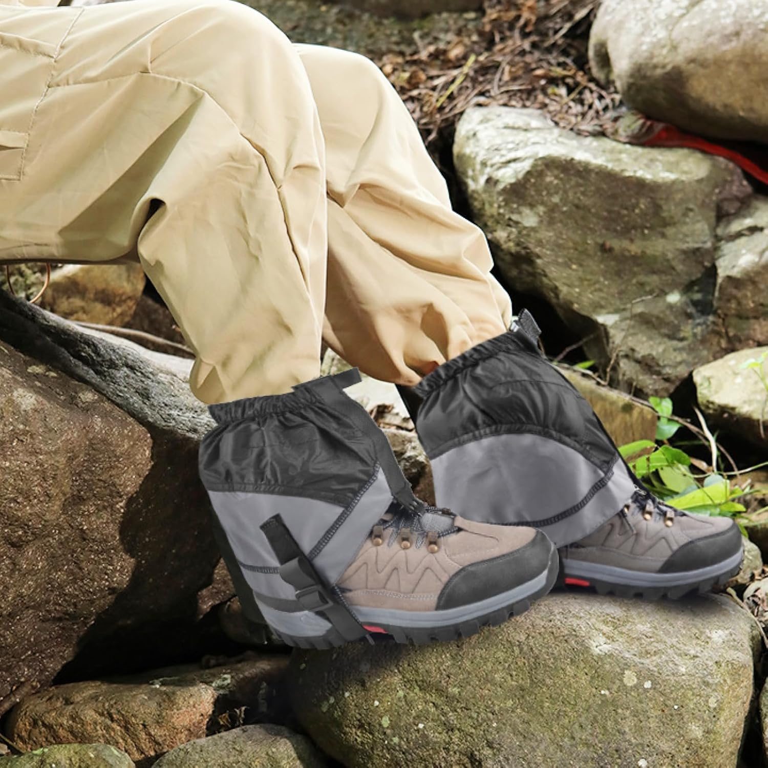 TRIWONDER Gaiters Low Gators Lightweight Gators Waterproof Ankle Gaiters for Hiking Mountain Climbing Travelling - 01 Black image number 3