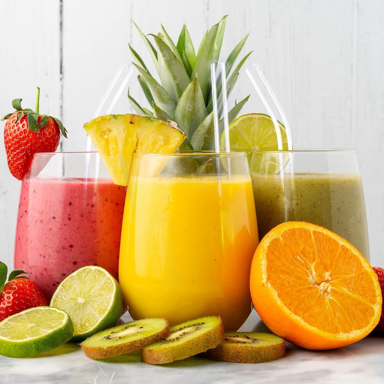 WADY 14 Pcs Borosilicate Glass Straws Set - 7" X8Mm (6 Straight & 6 Bent) with 2 Brushes, Reusable Drinking Straws for Juice/Coffee/Cocktails, Heat-Resistant & Eco Friendly image number 2