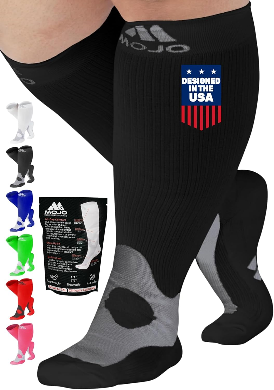 Mojo Coolmax Recovery & Performance Sports Compression Socks Triathlete Compression Socks - Unisex (5X-Large, Navy)