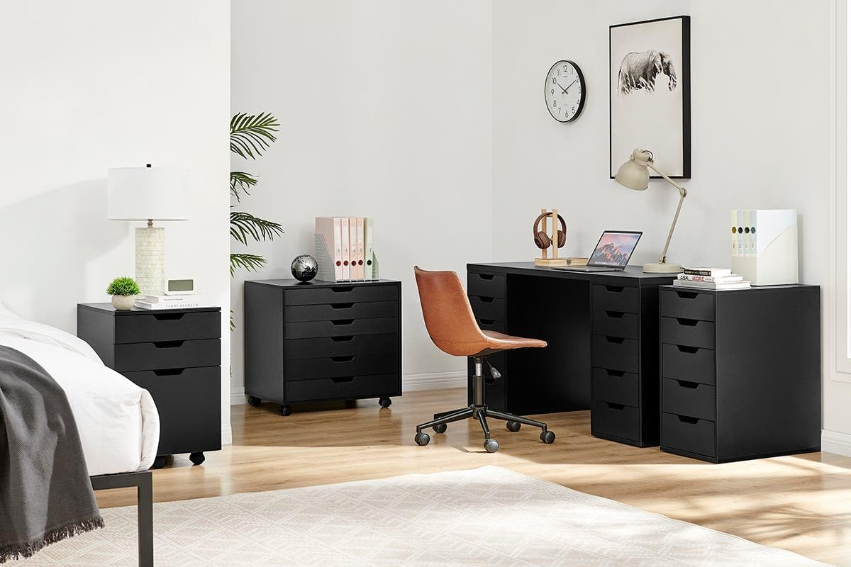 Ovela Alice Wide Mobile Office Drawers (Black) - OVALIWODCBB