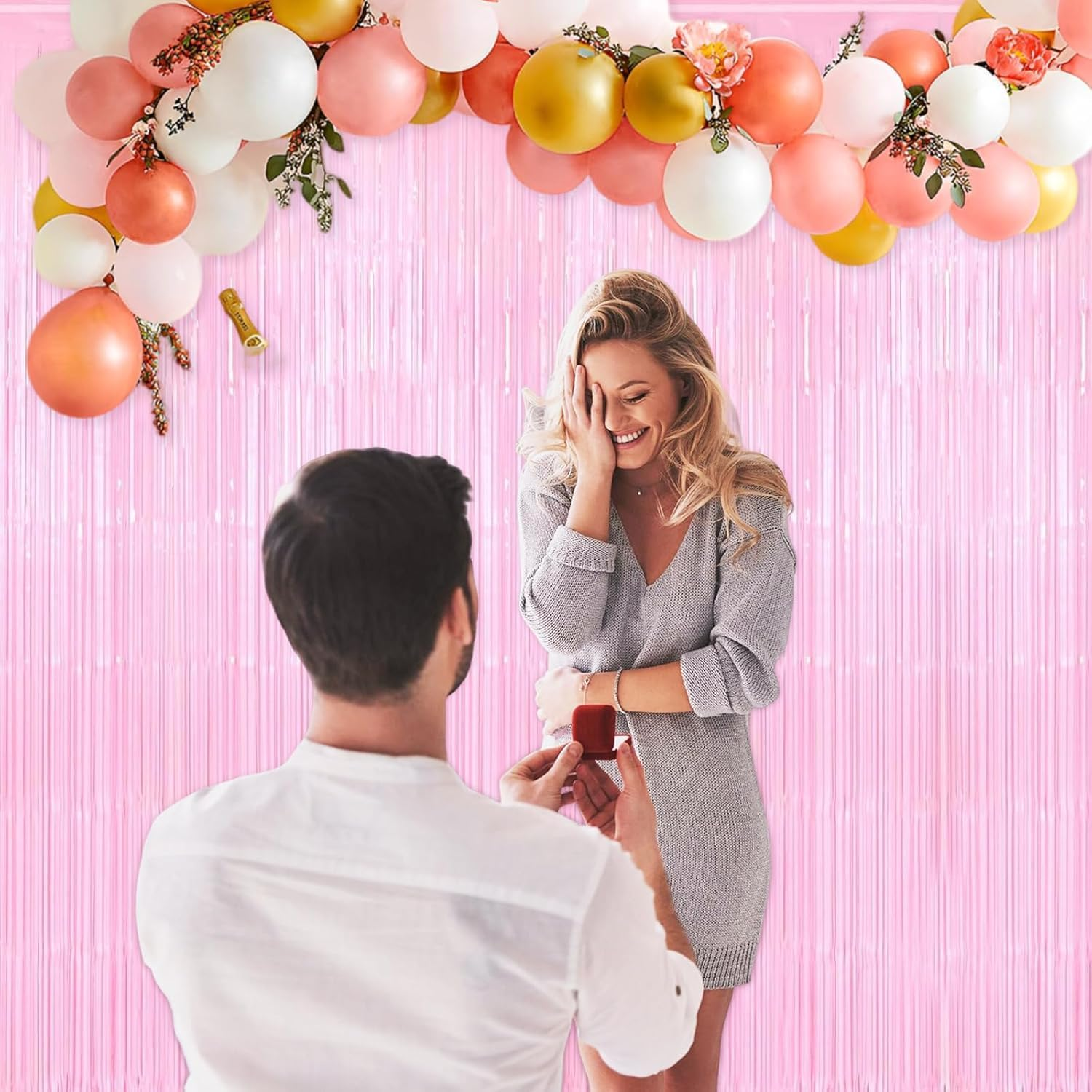 Backdrop Curtain Tinsel Streamers,4Pcs Foil Fringe Streamer Tinsel Curtains,Party Streamers Backdrop Curtains,Photo Booth Backdrop Foil Streamer for Party, Pink image number 3