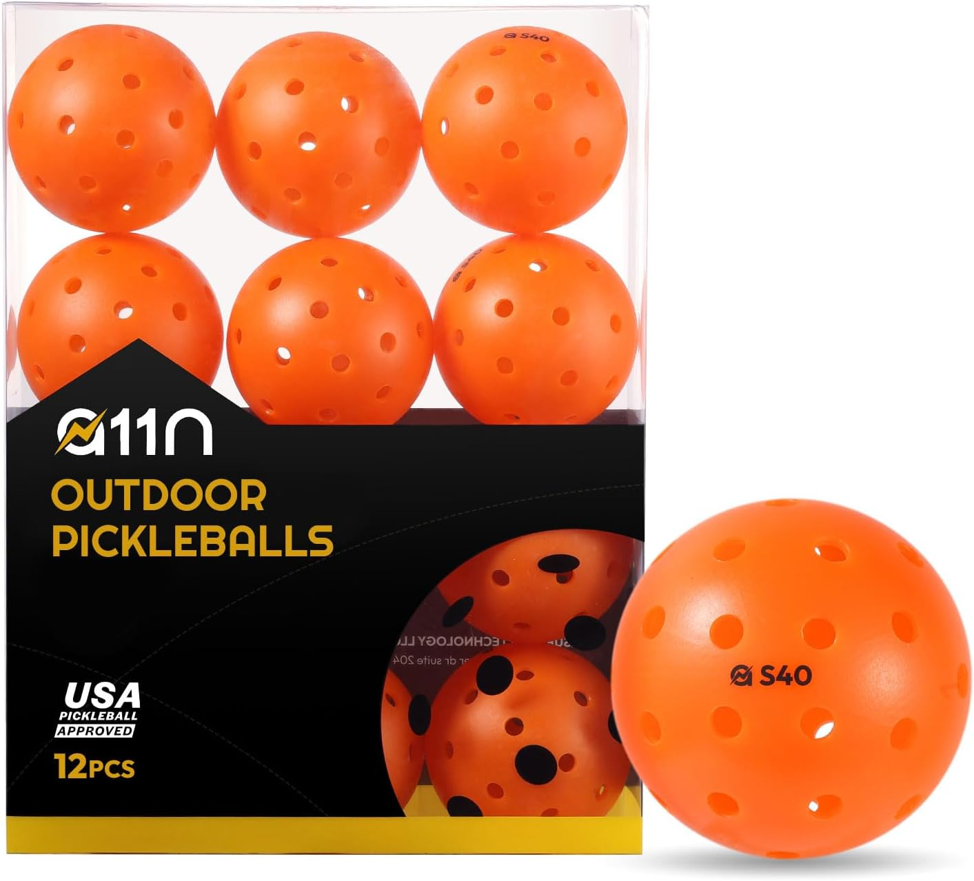 A11N S40 Outdoor Pickleball Balls- USA Pickleball Approved for Tournament Play, 3/6/12/50-Pack, Neon Green/Fuchsia/Tangerine