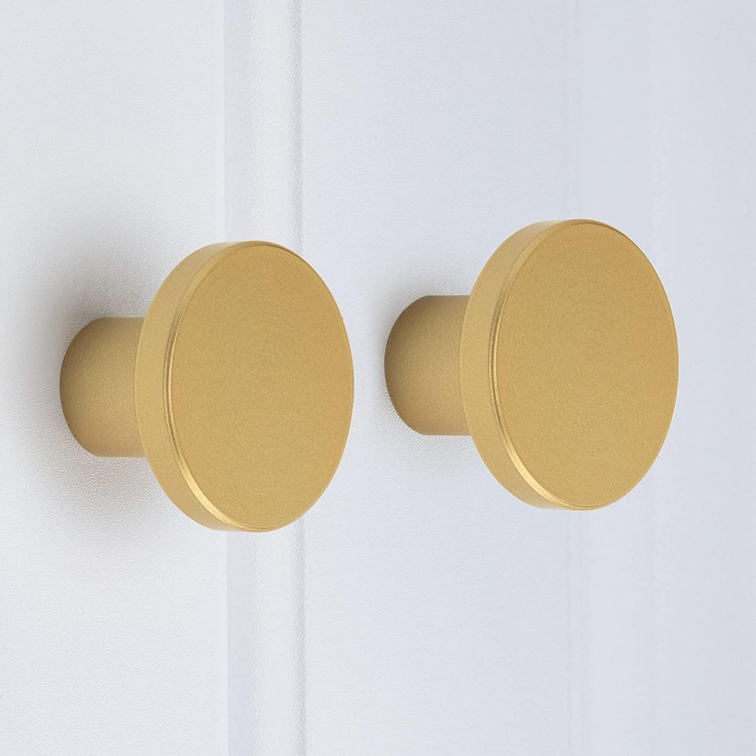 Homdiy 10 Pack round Dresser Knobs Gold Cabinet Knobs, LS7069BB Solid Gold Knobs for Dresser Drawers Brushed Brass Cabinet Door Knobs Modern Kitchen Hardware, 1.18 Inch Diameter