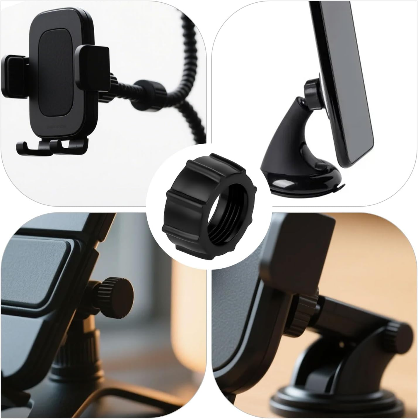 BOXOB 6Pcs Tightening Nut for Replacement Car Phone Mount Parts, 17Mm Ball-Joint Fixed Adapter Head Bracket Holder Ring for DVR Camcorder Wireless Charger, GPS Dash Camera, Phone Holder Stand Clip image number 1