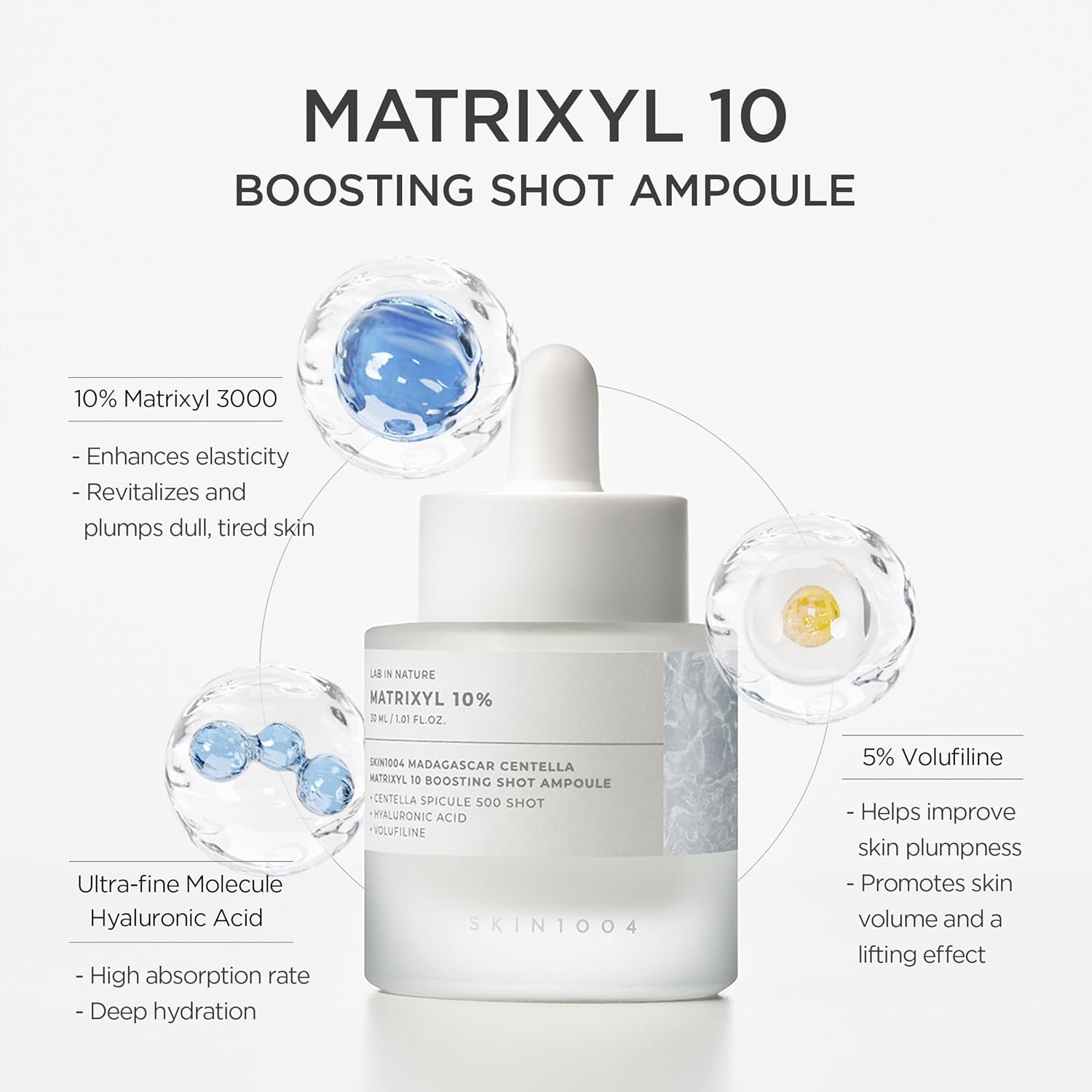 SKIN1004 Matrixyl 10% Boosting Shot Ampoule, 30Ml, Hyaluronic Acid & Spicule Serum, Korean Hydrating Facial Matrixyl Serum for Deep Moisture & Skin Barrier, Madagascar Centella, Korean Skincare