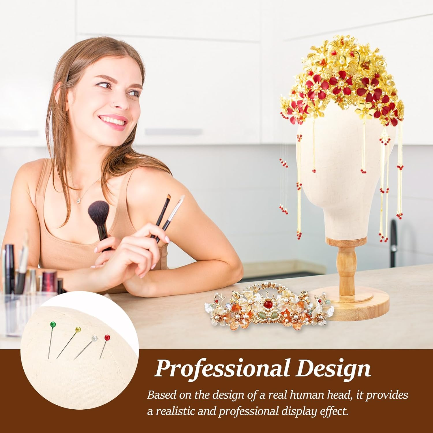 Awobepl Wig Head Stand Easy to Install Hat Display Stand Practical Wig Head Display Stand Fabric Wig Head for Wigs Hats Caps Headdress