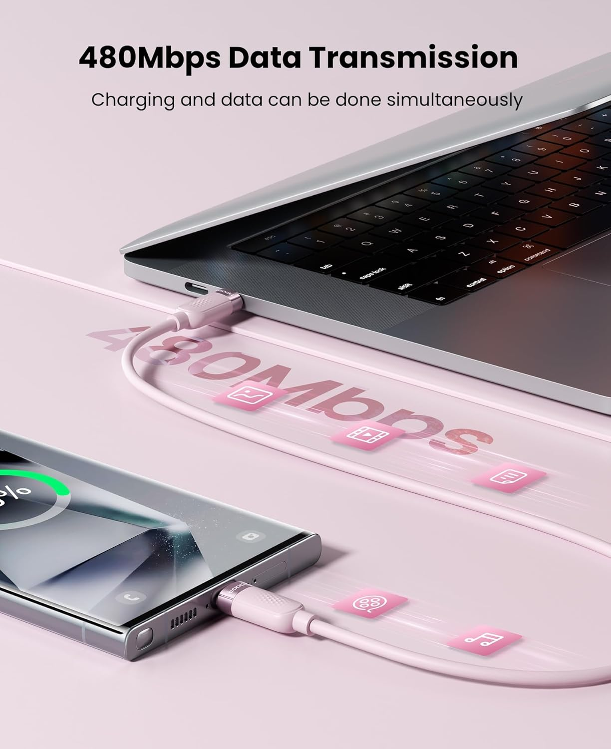 Toocki 3-Pack 2M USB-C to USB-C Cables 60W, Fast Charging Silicone Cords Compatible with Iphone 17 Pro Max/16, Ipad Pro, Samsung Galaxy S25/S24/S23, Switch, Macbook Air, Pixel (Multi-Color) image number 6