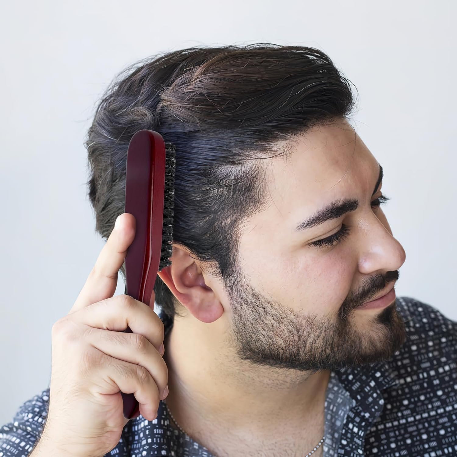 Sleek Bun Beard Brush Boar Bristle Brush Hair Brush Sleek Look Hair Styling Brush for Hair and Beard Styling image number 5