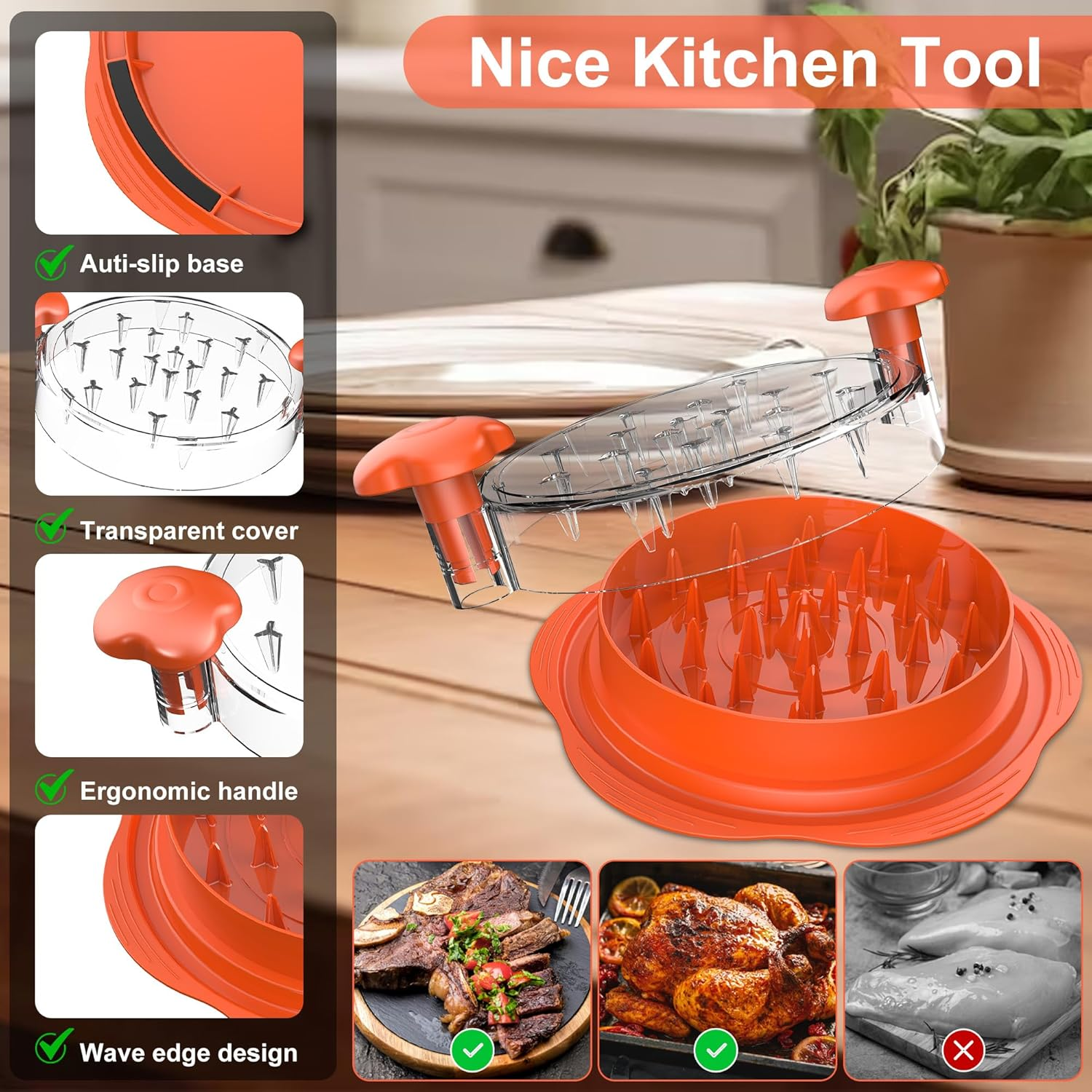 MOKOQI Chicken Shredder Tool Twists - Non-Skid Ergonomic Handle for Effortless Shredding, Perfect for Healthy Eating & Fitness Meals - Orange image number 3