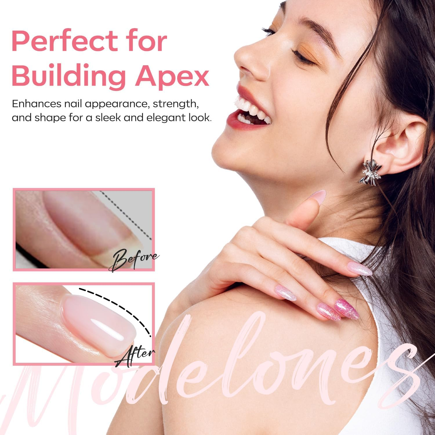 Modelones Builder Gel for Nails, Jelly Pink 6 in One Nude Rubber Base Coat Strengthen Apex Building Extension Long Lasting Protect Soak off U V Color Base Gel Manicure for Fragile Nails Art Home DIY image number 5