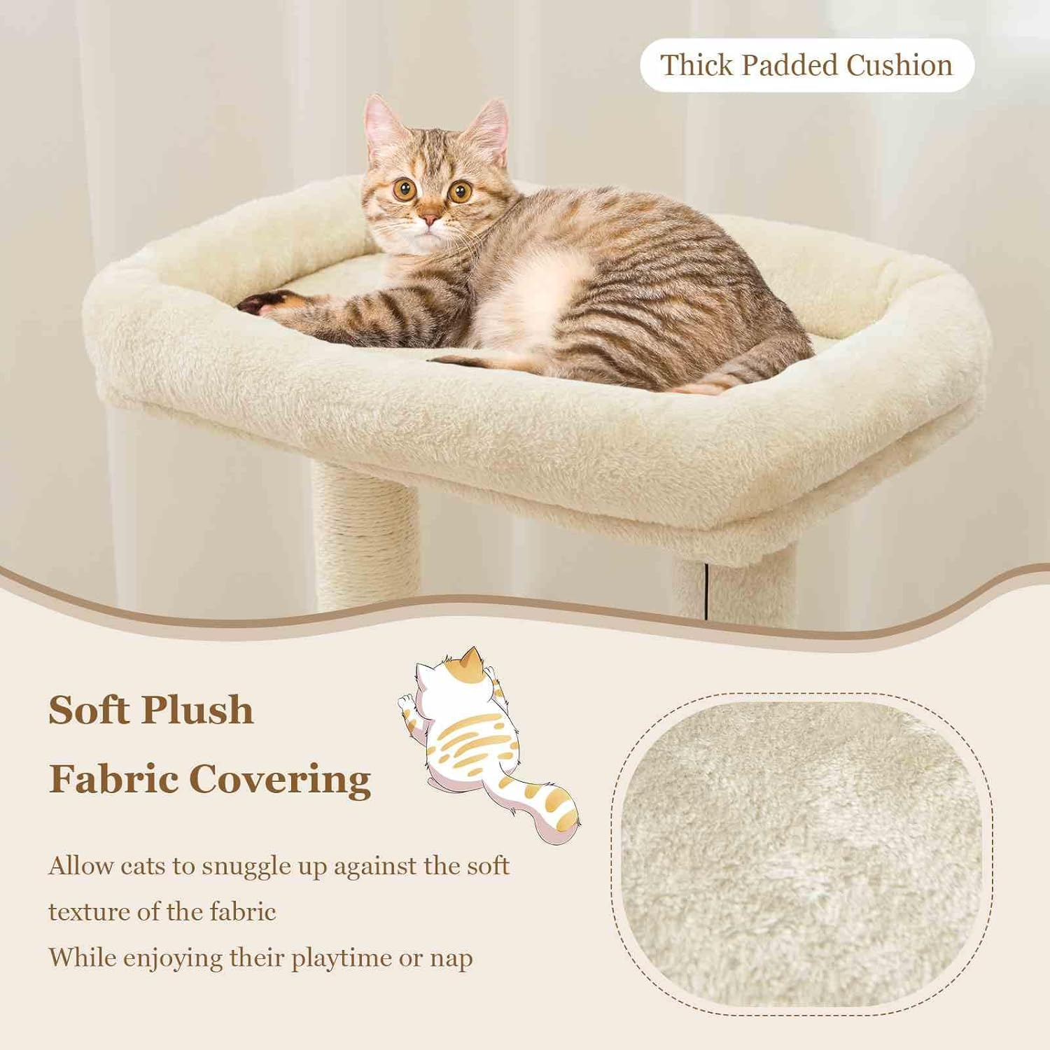 Costway Indoor Plush Cat Tree, Multilevel Cat Tower Condo with Flock, Hanging Toy, Scratching Sisal Posts, Cozy Perch, 4-Tier Cat Climbing Activity Center with Private Condo for Home and Office image number 3