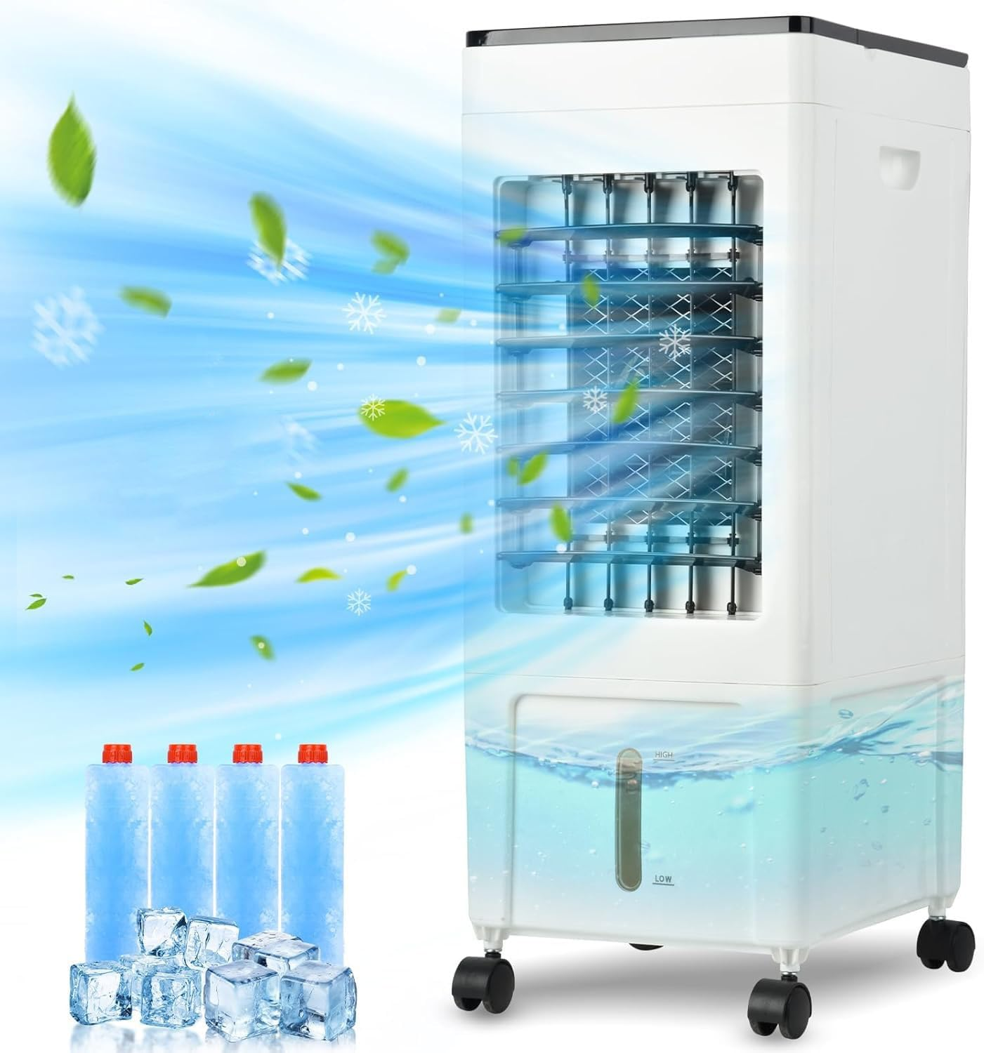 COBUY Evaporative Air Cooler Conditioner, 3 in 1 Portable 8L Cooling Fan Humidifier with Adjustable Louvres, 4 Ice Box, 3 Wind Modes, 3 Speeds, Timer for Home Office Room