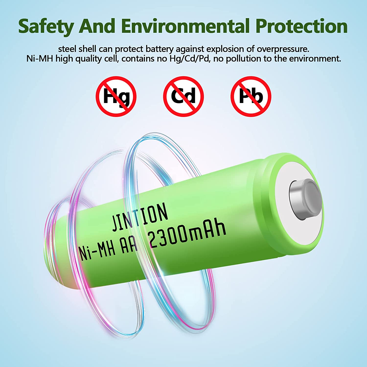 JINTION Rechargeable AA Batteries 1.2V Ni-Mh 2300Mah Double a Battery High Capacity Low Self Discharge AA Rechargeable Batteries for Toys Household Device, 8 Pack image number 2