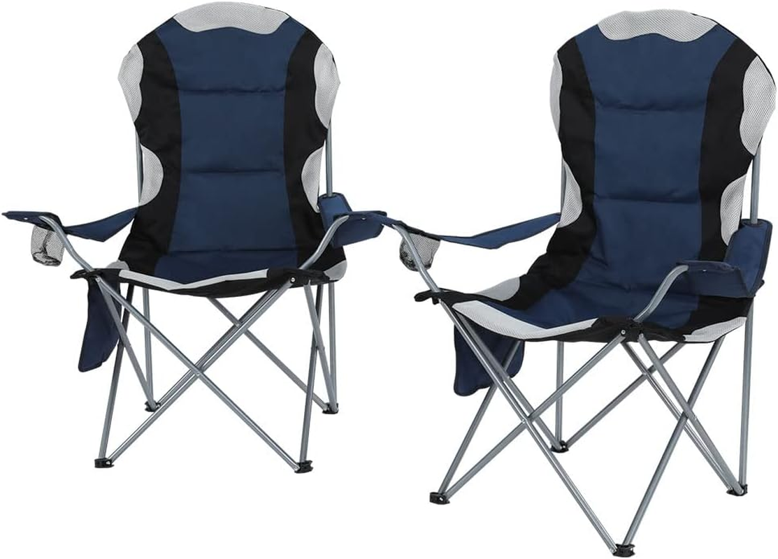 Weisshorn Set of 2 Camping Chairs, Outdoor Armchair Lounge Beach Chair Portable Folding Lightweight Camp Lounger Travel Hiking Fishing Picnic Gear, with Carry Bag Drink Holder Foldable Navy