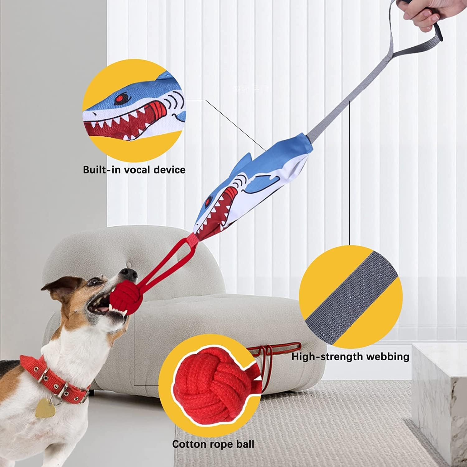 Squeaky Dog Tug Toys, Dog Chew Toys Dog Rope Toys with Strong Handle for Tug of War Puppy Training Play Durable Interactive Dog Toys for Small Medium & Large Dogs (Handle Tug) image number 1