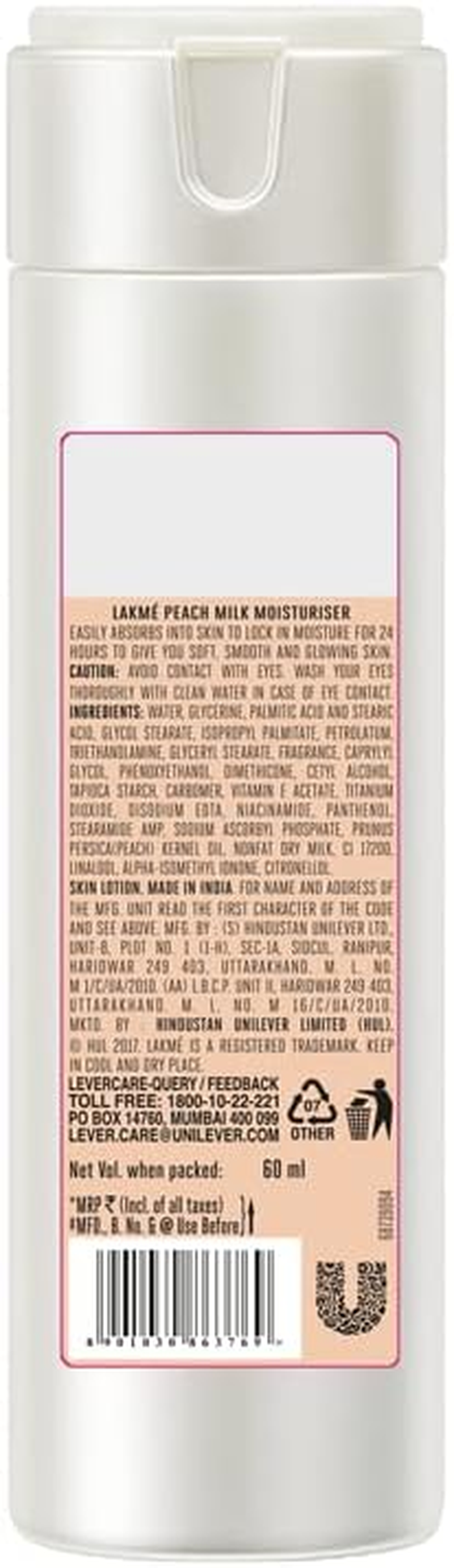 Lakme Peach Milk Moisturizer Body Lotion 60Ml image number 3