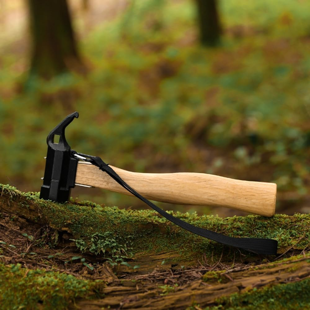 Camping Hammer Heavy Duty with Tent Stake Remover, 29Cm Steel Copper Tent Hammer -Wood Handle Tent Mallet with Holding Strap for Backpacking, Hiking & Camping Supplies image number 1